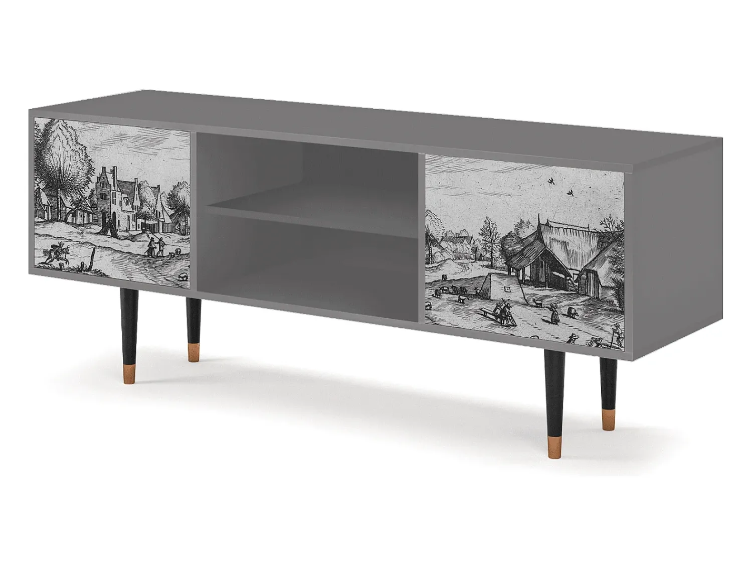 New Mueble de TV - 170х69х48 cm - T2 - Country Village, Cinza Cinzento