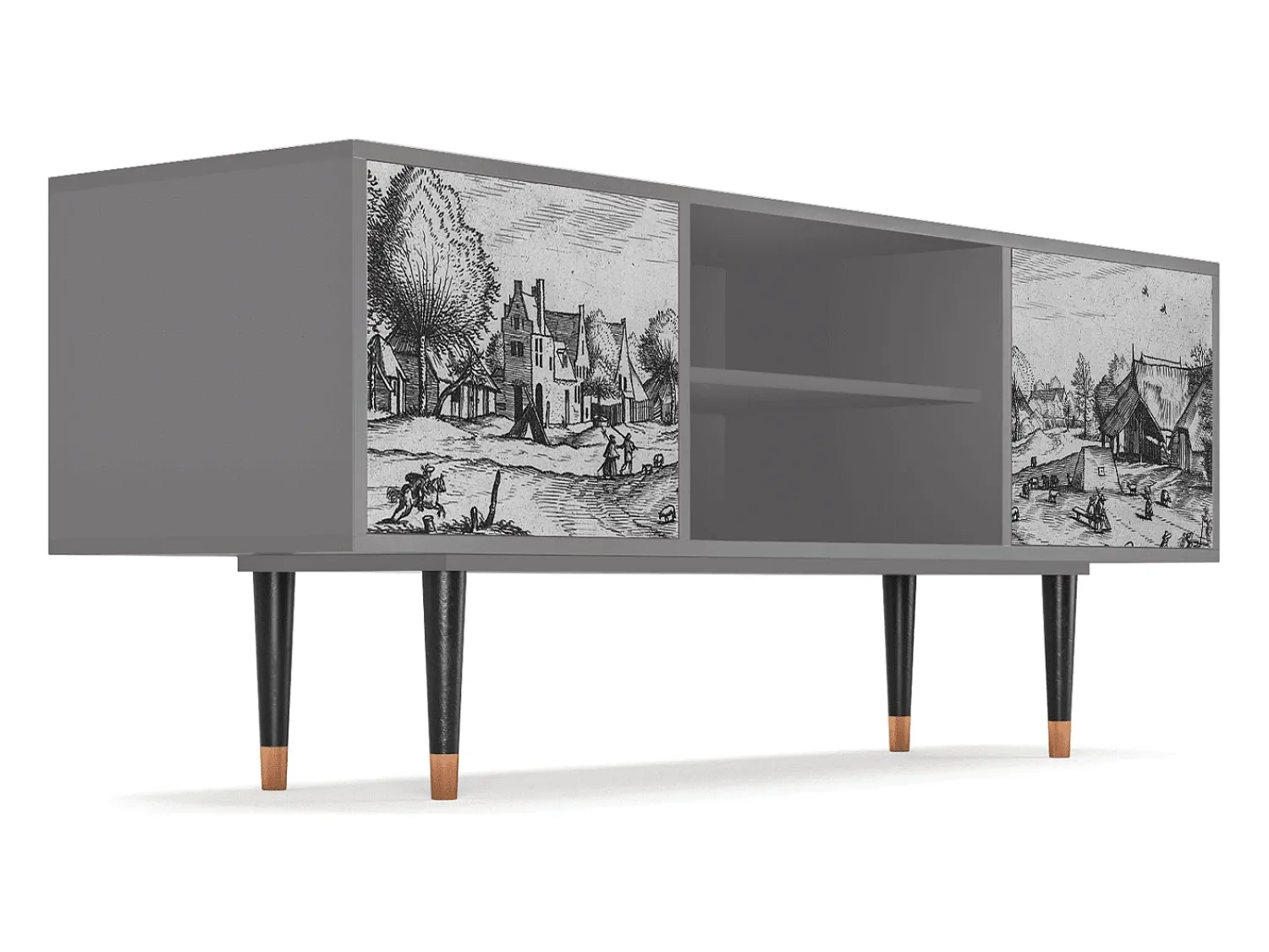 New Mueble de TV - 170х69х48 cm - T2 - Country Village, Cinza Cinzento