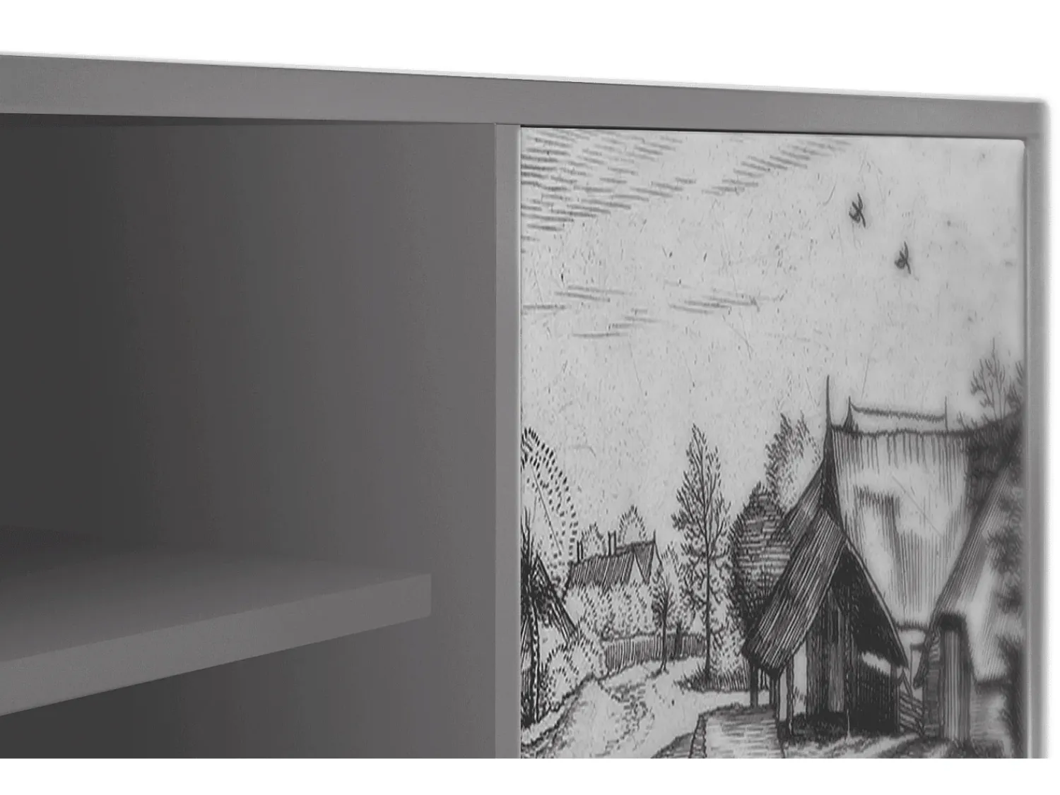New Mueble de TV - 170х69х48 cm - T2 - Country Village, Cinza Cinzento