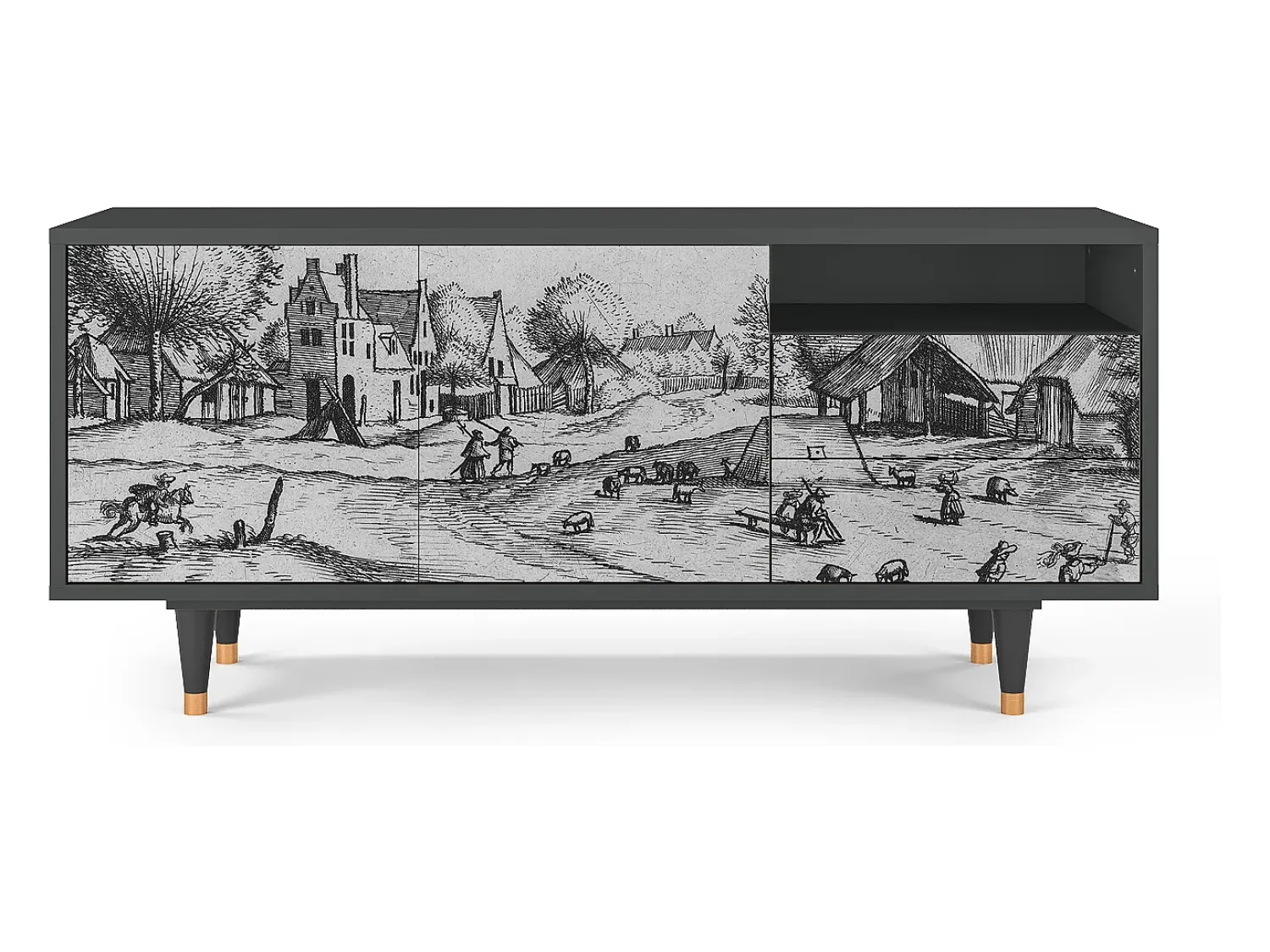 Móvel De Tv| Mueble de TV - 125х56х41 cm - T7 - Country Village, Antracite Cinza antracite