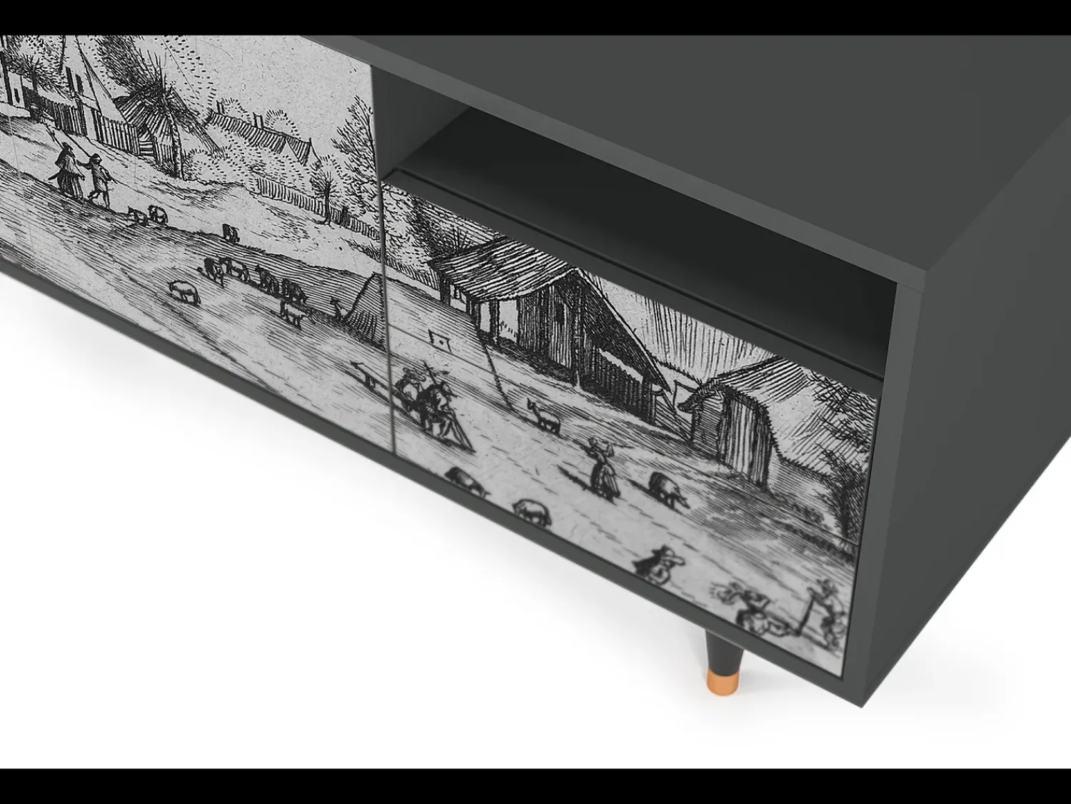 Móvel De Tv| Mueble de TV - 125х56х41 cm - T7 - Country Village, Antracite Cinza antracite