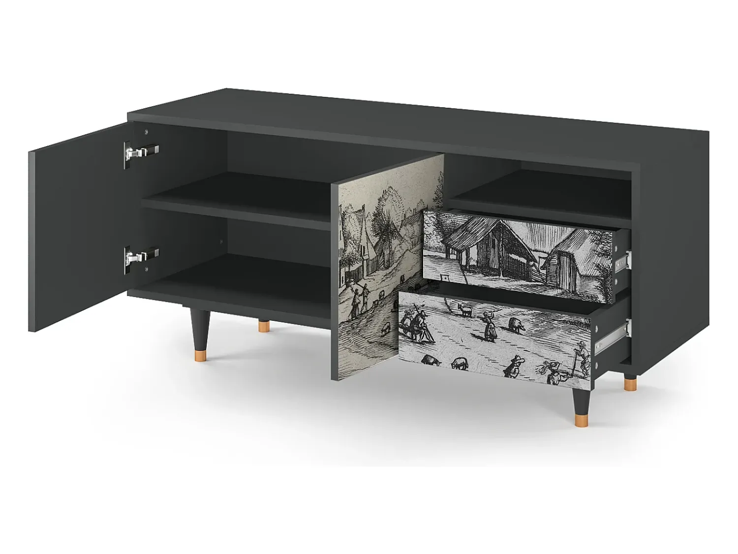 Móvel De Tv| Mueble de TV - 125х56х41 cm - T7 - Country Village, Antracite Cinza antracite