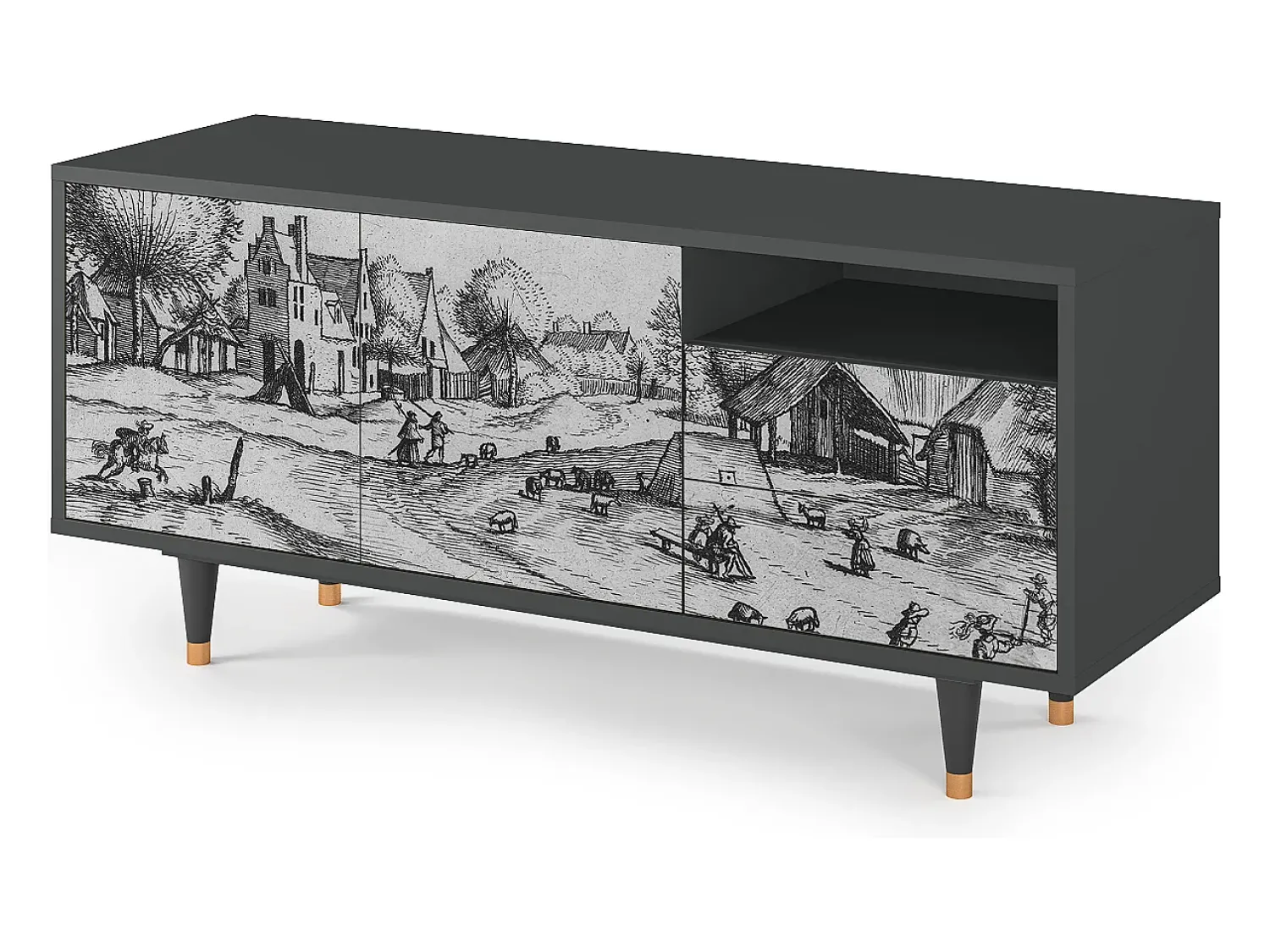 Móvel De Tv| Mueble de TV - 125х56х41 cm - T7 - Country Village, Antracite Cinza antracite
