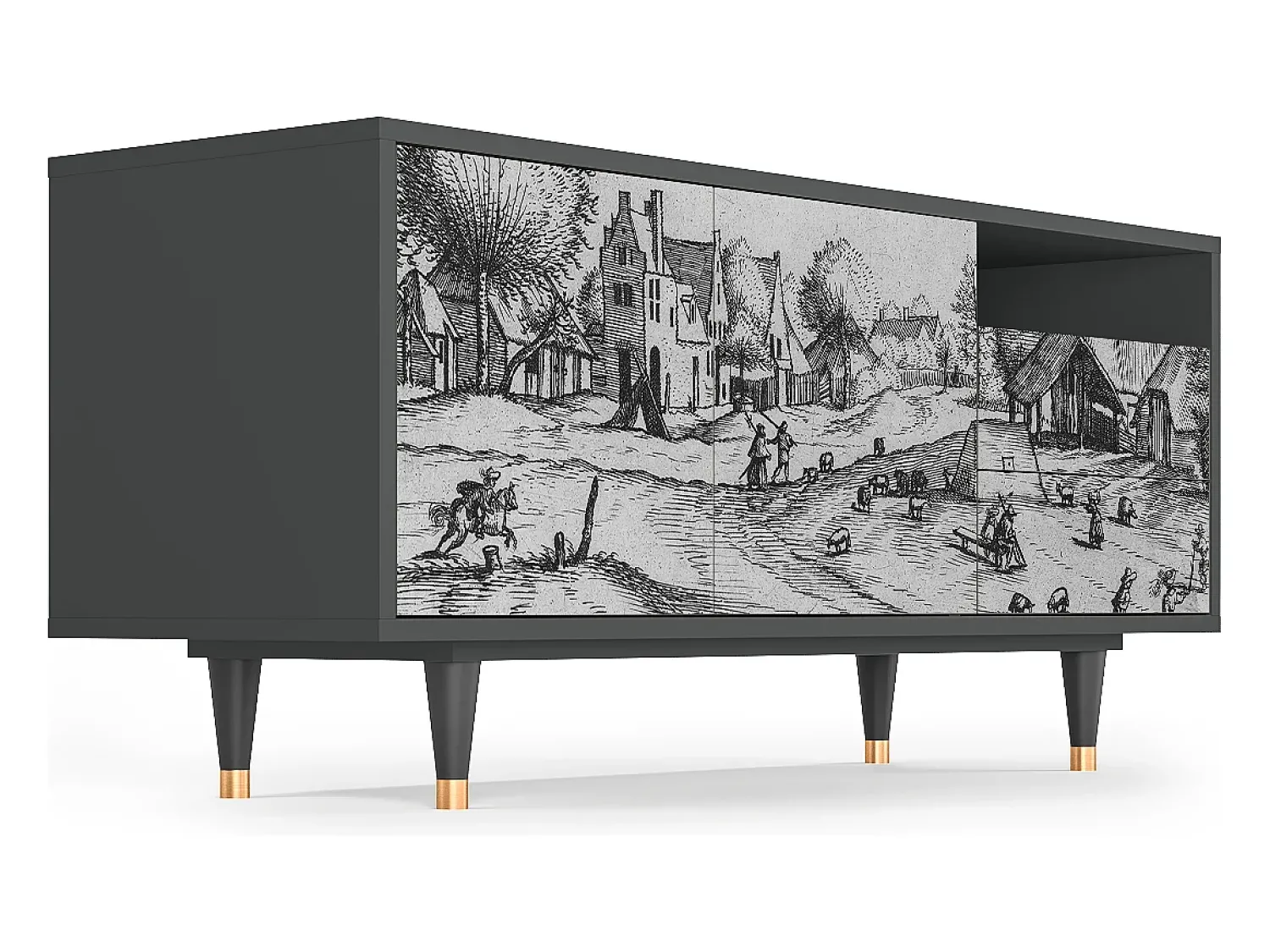 Móvel De Tv| Mueble de TV - 125х56х41 cm - T7 - Country Village, Antracite Cinza antracite