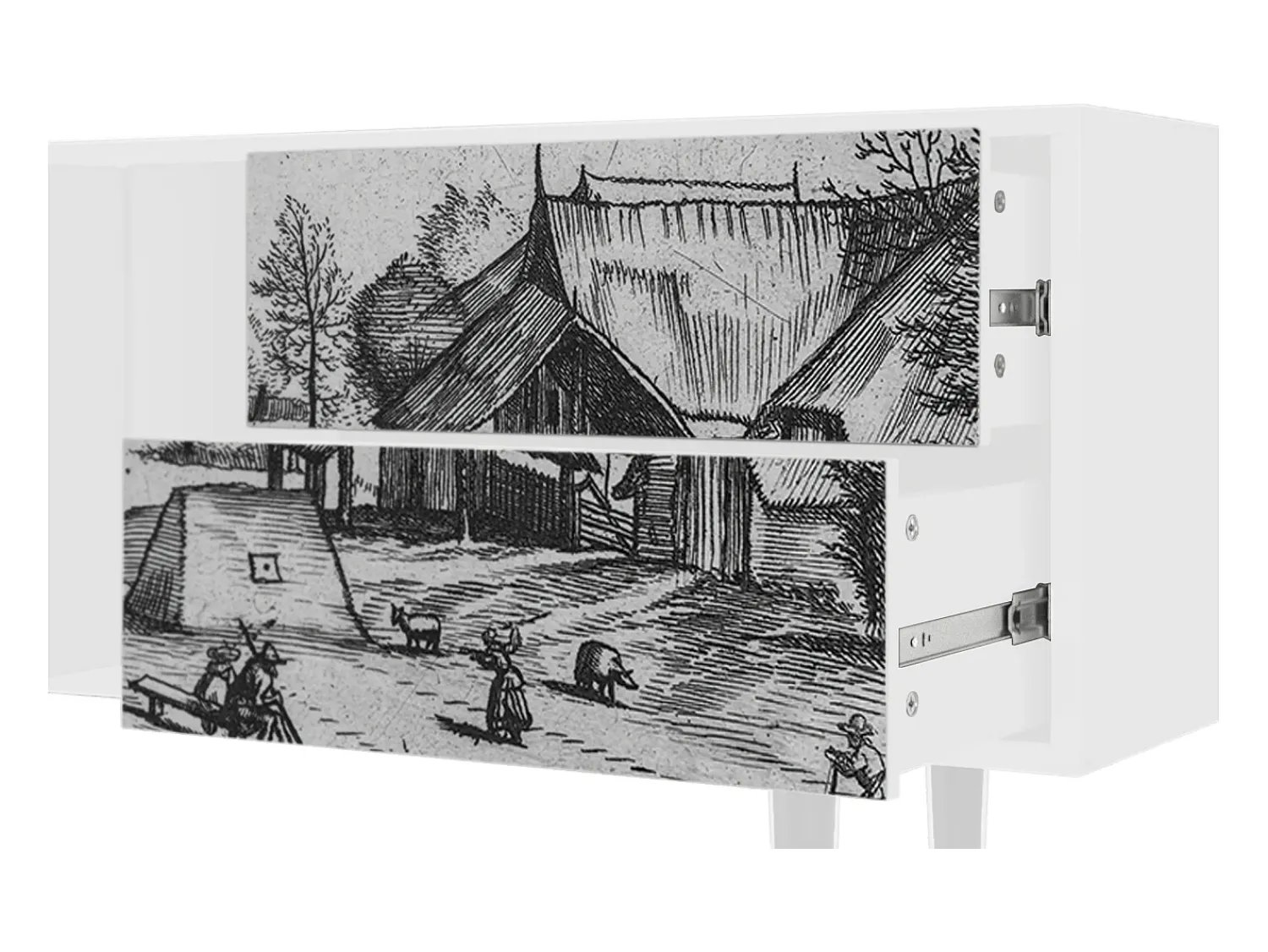 Móvel De Tv* Mueble de TV - 170х69х48 cm - T1 - Country Village, Branco Bege