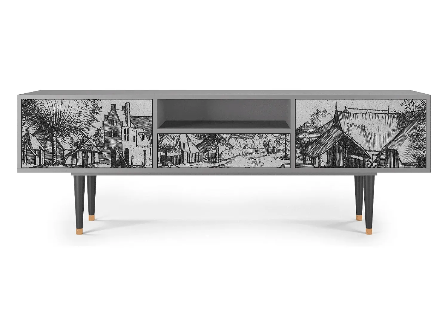 Móvel De Tv* Mueble de TV - 170х59х41 cm - T6 - Country Village, Cinza Cinzento