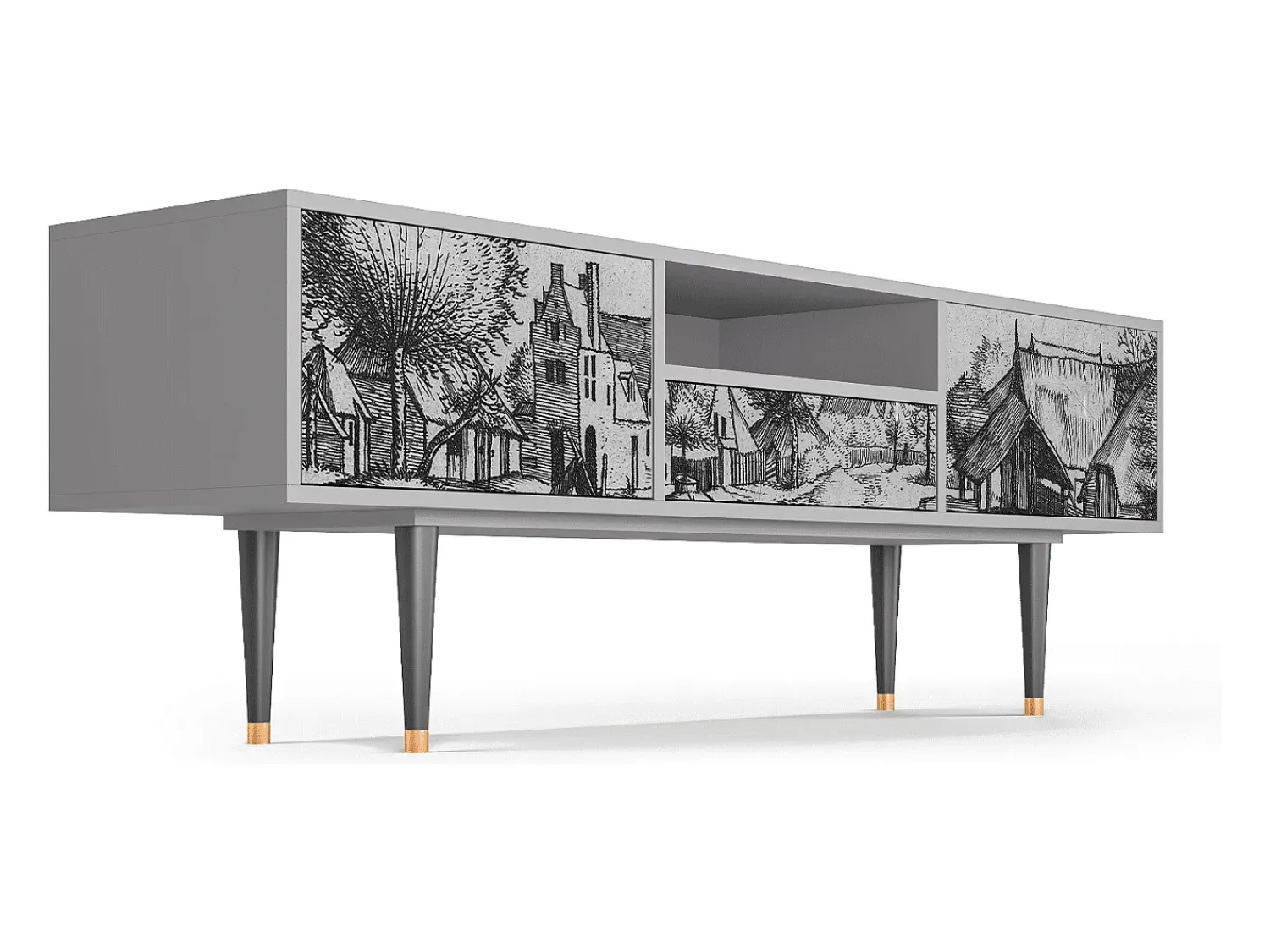 Móvel De Tv* Mueble de TV - 170х59х41 cm - T6 - Country Village, Cinza Cinzento