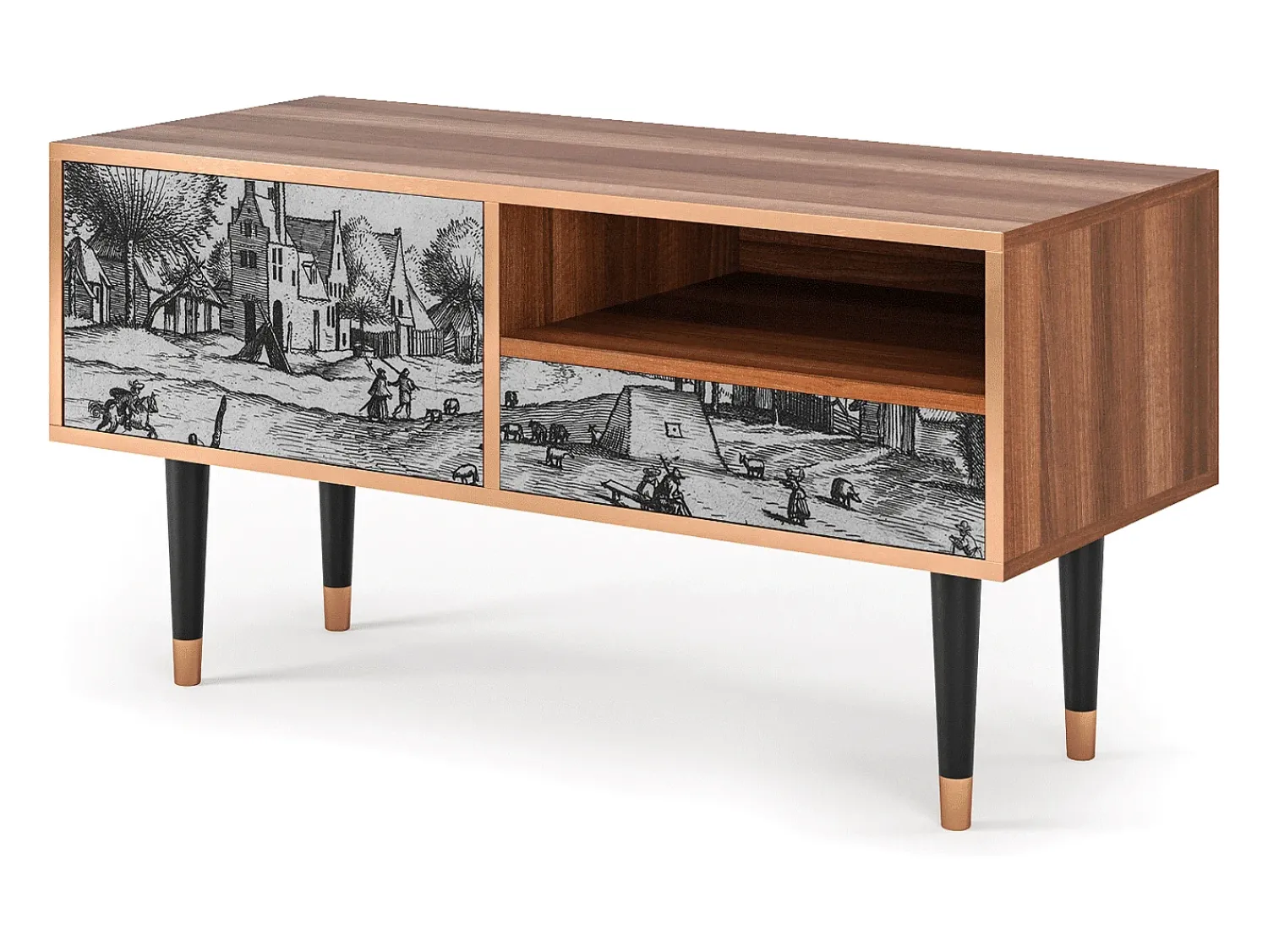 Mueble de TV - 115х59х48 cm - T3 - Country Village, Nogueira^ Móvel De Tv