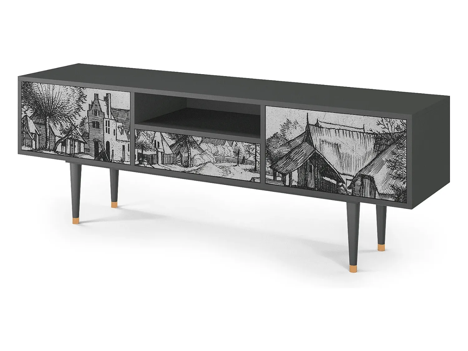 Mueble de TV - 170х59х41 cm - T6 - Country Village, Antracite^ Móvel De Tv