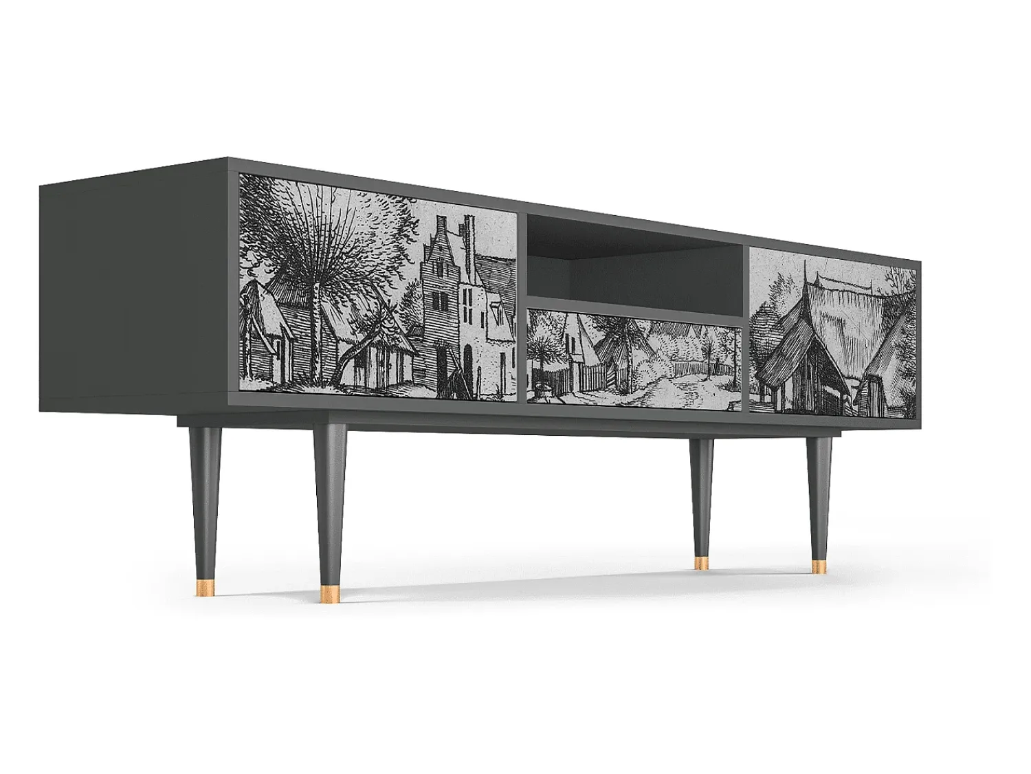 Mueble de TV - 170х59х41 cm - T6 - Country Village, Antracite^ Móvel De Tv