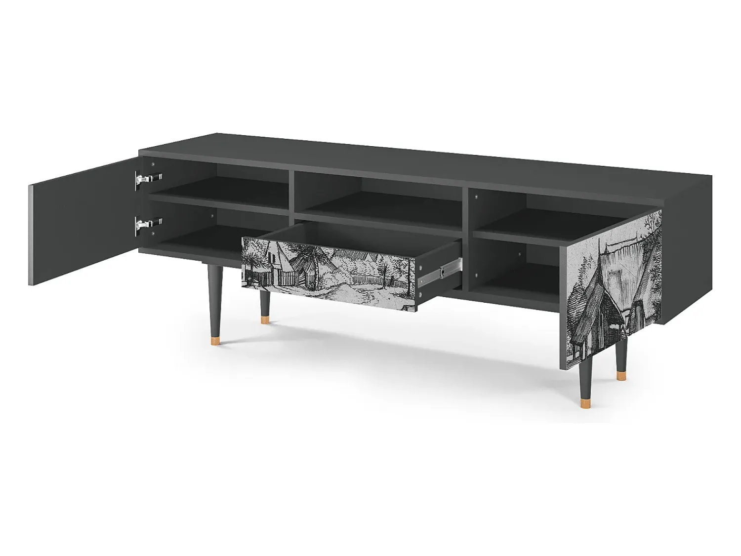 Mueble de TV - 170х59х41 cm - T6 - Country Village, Antracite^ Móvel De Tv