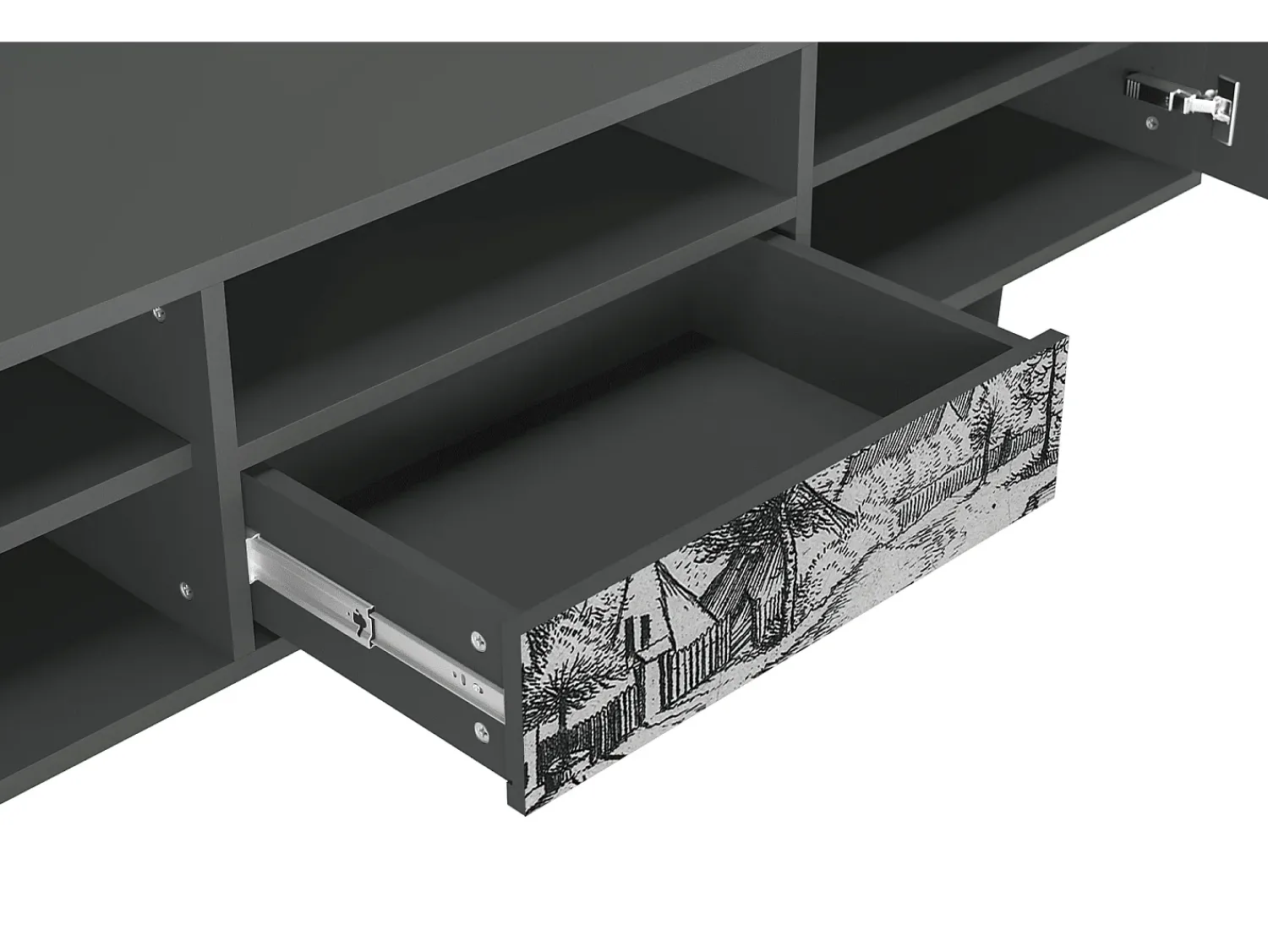 Mueble de TV - 170х59х41 cm - T6 - Country Village, Antracite^ Móvel De Tv