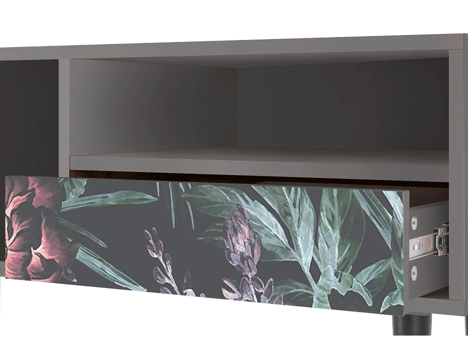 Móvel De Tv| Mueble de TV - 115х59х48 cm - T3 - Dark Peonies, Cinza Cinzento