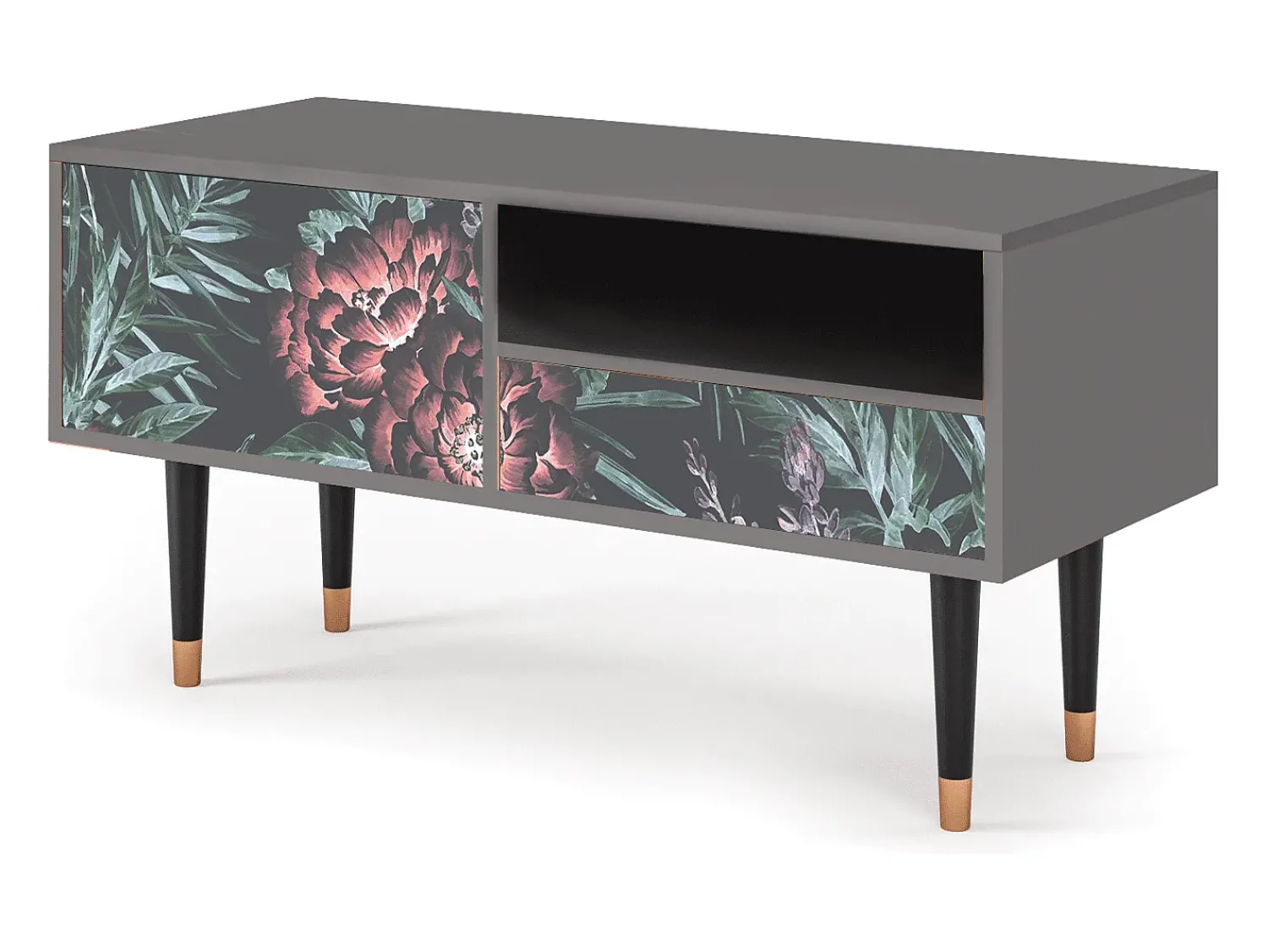 Móvel De Tv| Mueble de TV - 115х59х48 cm - T3 - Dark Peonies, Cinza Cinzento