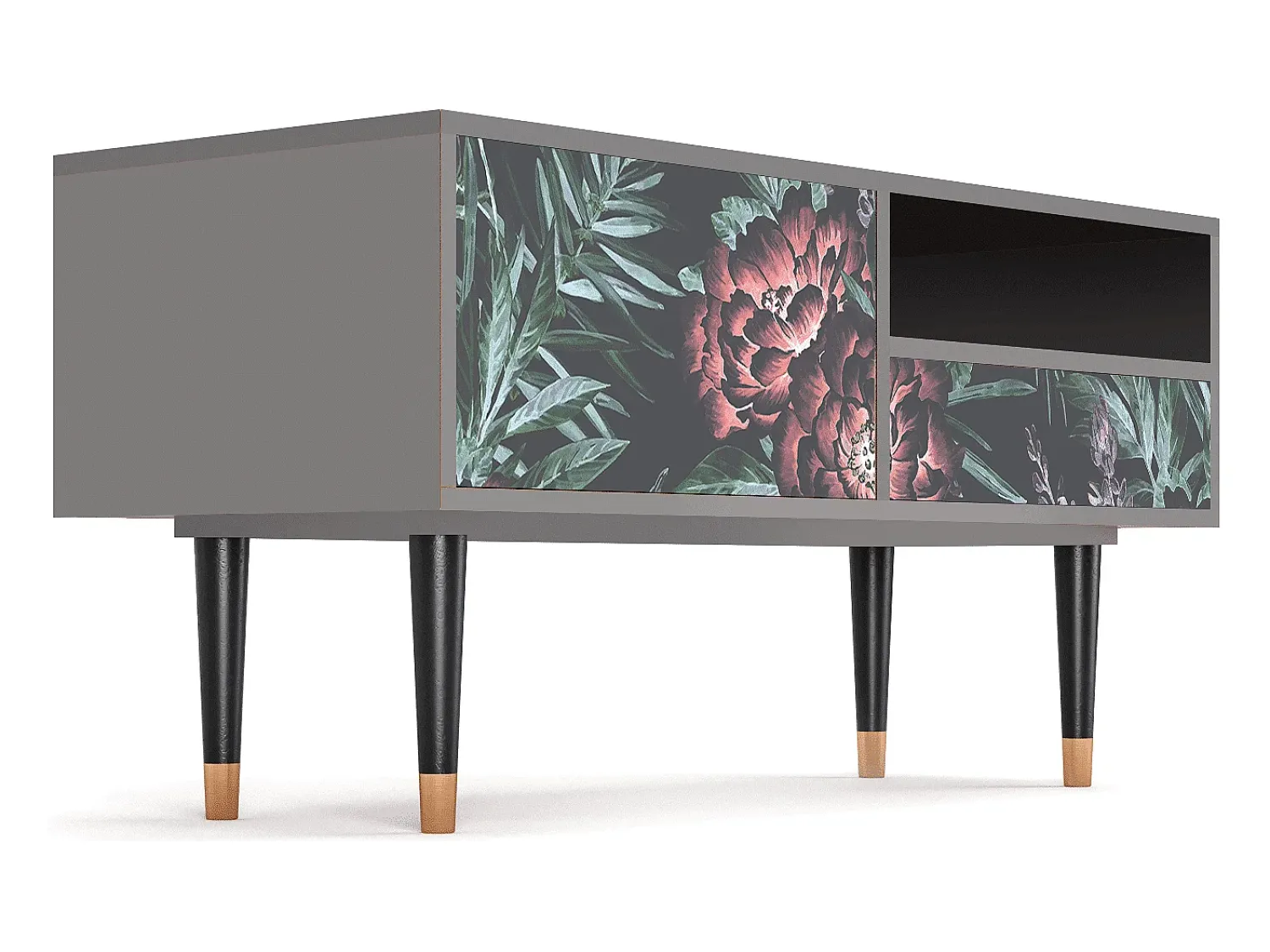 Móvel De Tv| Mueble de TV - 115х59х48 cm - T3 - Dark Peonies, Cinza Cinzento