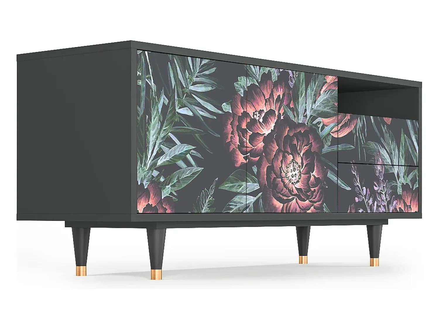 Mueble de TV - 125х56х41 cm - T7 - Dark Peonies, Antracite^ Móvel De Tv
