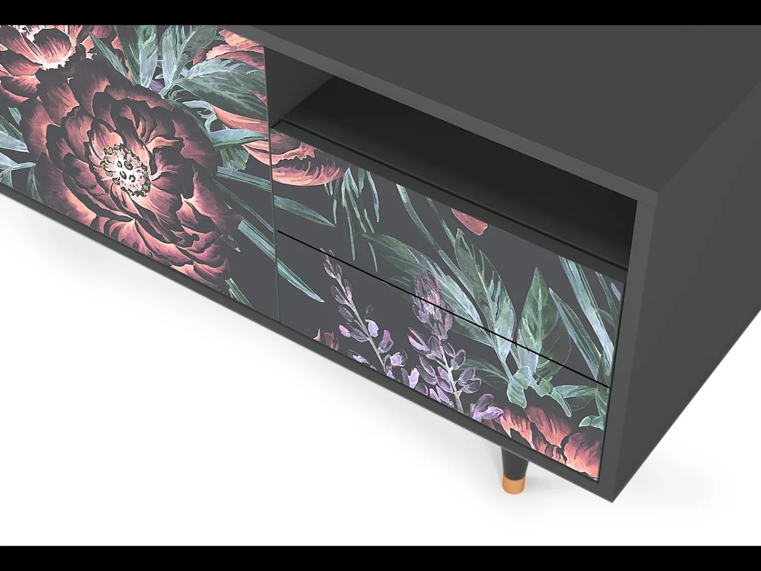 Mueble de TV - 125х56х41 cm - T7 - Dark Peonies, Antracite^ Móvel De Tv