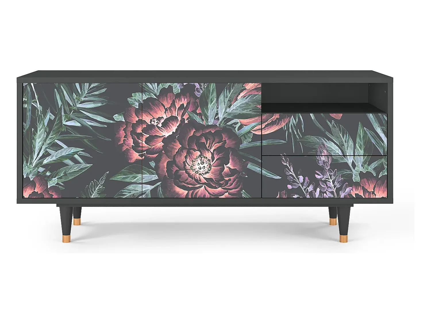 Mueble de TV - 125х56х41 cm - T7 - Dark Peonies, Antracite^ Móvel De Tv