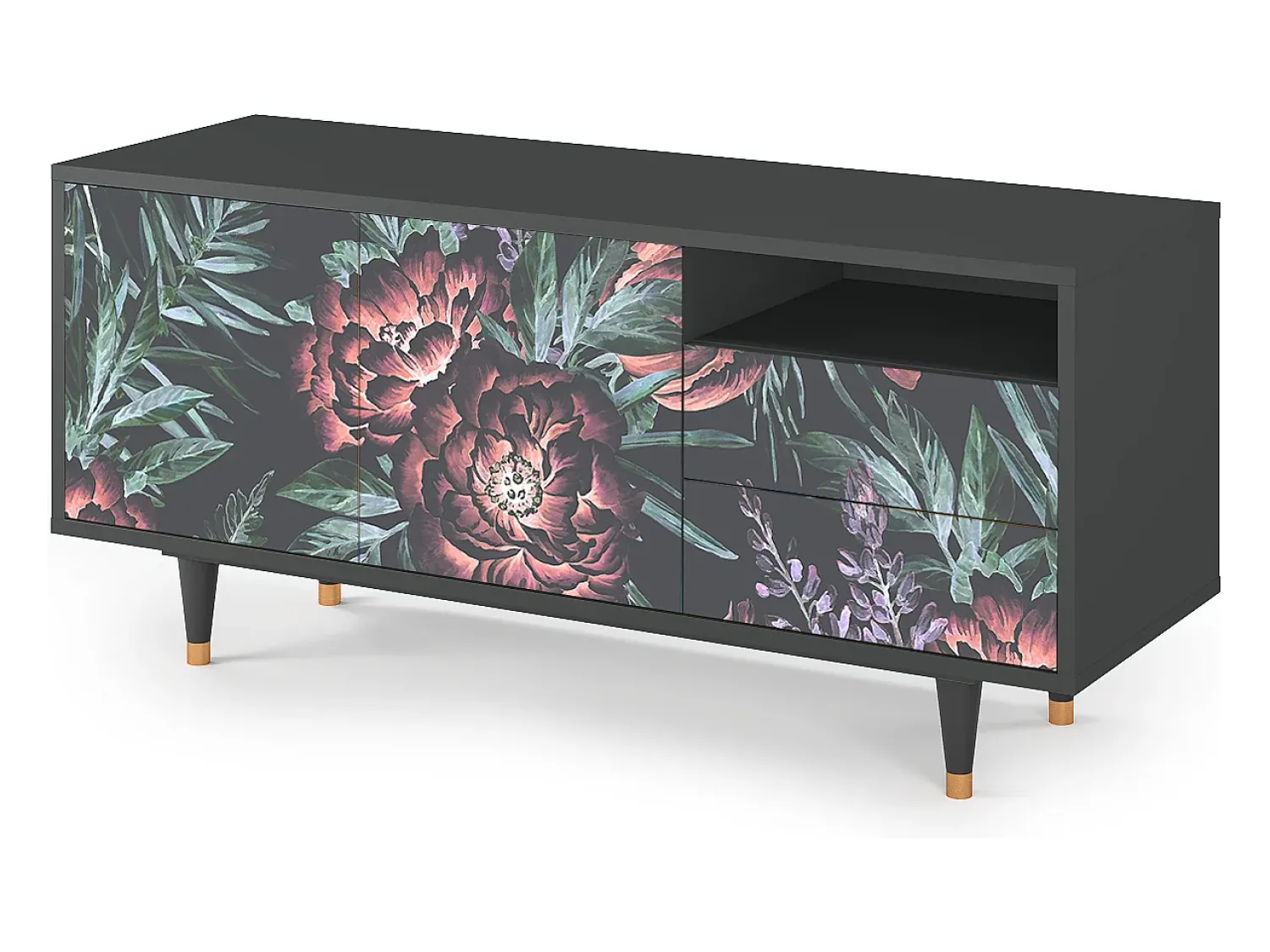 Mueble de TV - 125х56х41 cm - T7 - Dark Peonies, Antracite^ Móvel De Tv