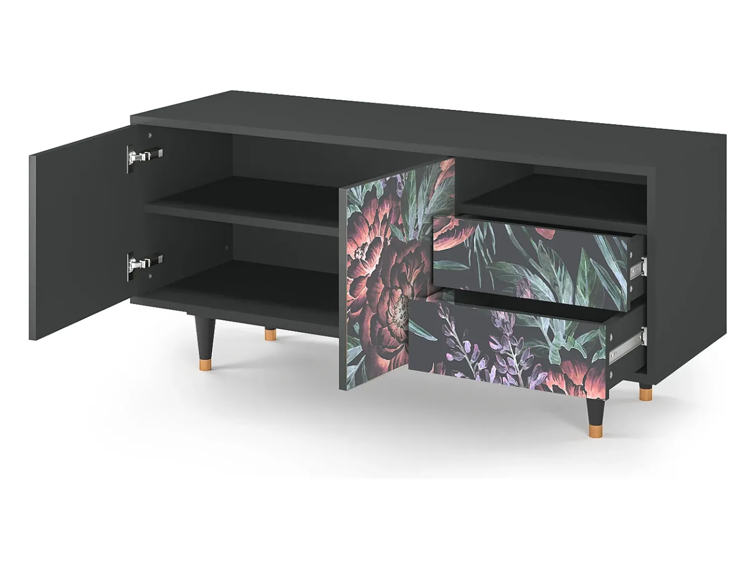 Mueble de TV - 125х56х41 cm - T7 - Dark Peonies, Antracite^ Móvel De Tv