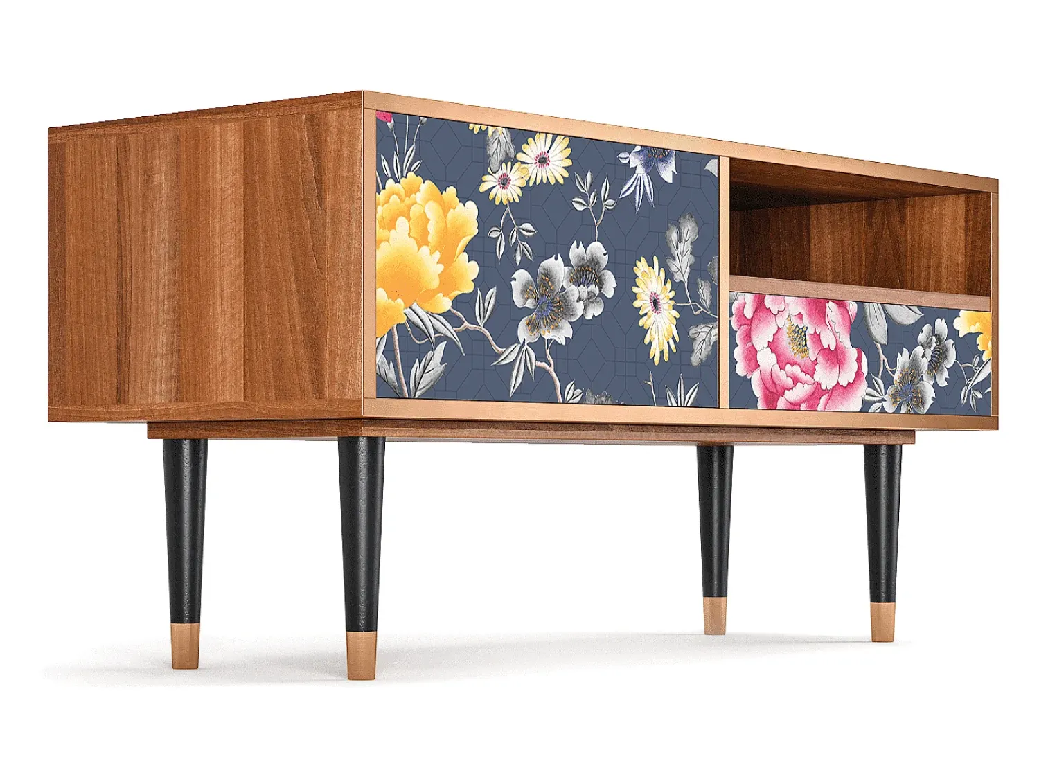Móvel De Tv* Mueble de TV - 115х59х48 cm - T3 - Dark Flower Bed, Nogueira Castanho