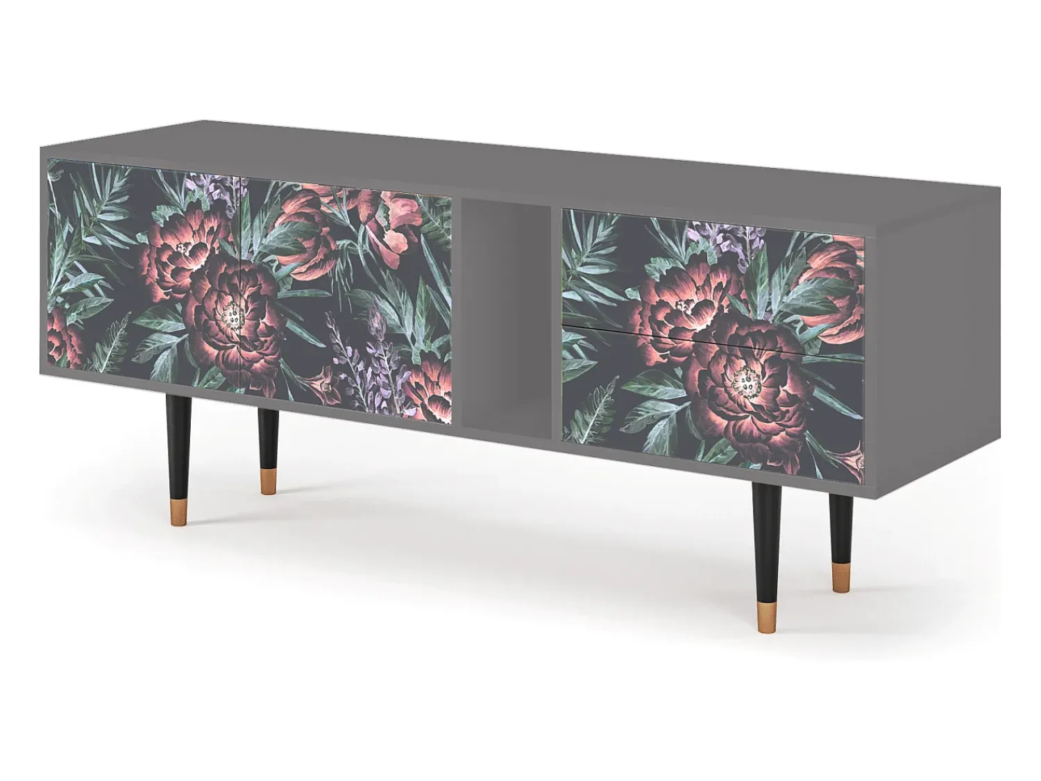 Móvel De Tv* Mueble de TV - 170х69х48 cm - T1 - Dark Peonies, Cinza Cinzento