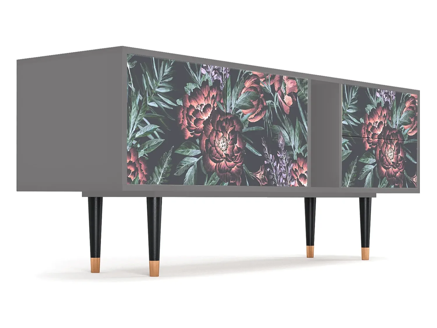 Móvel De Tv* Mueble de TV - 170х69х48 cm - T1 - Dark Peonies, Cinza Cinzento