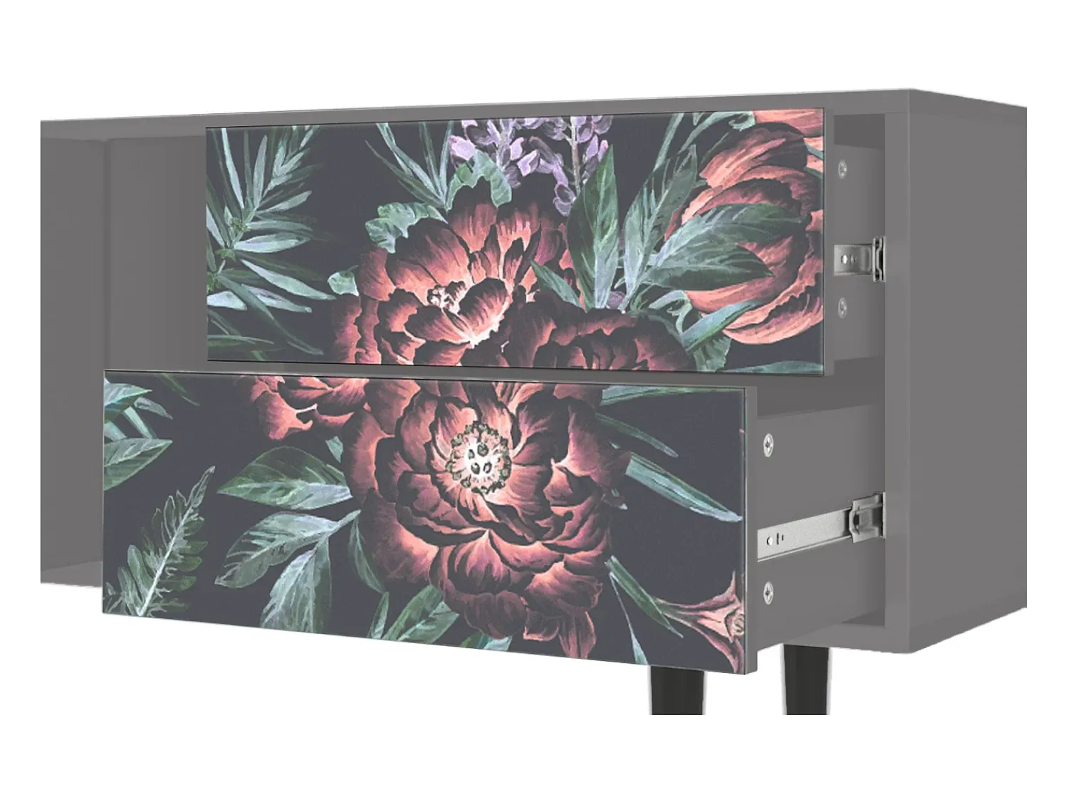 Móvel De Tv* Mueble de TV - 170х69х48 cm - T1 - Dark Peonies, Cinza Cinzento