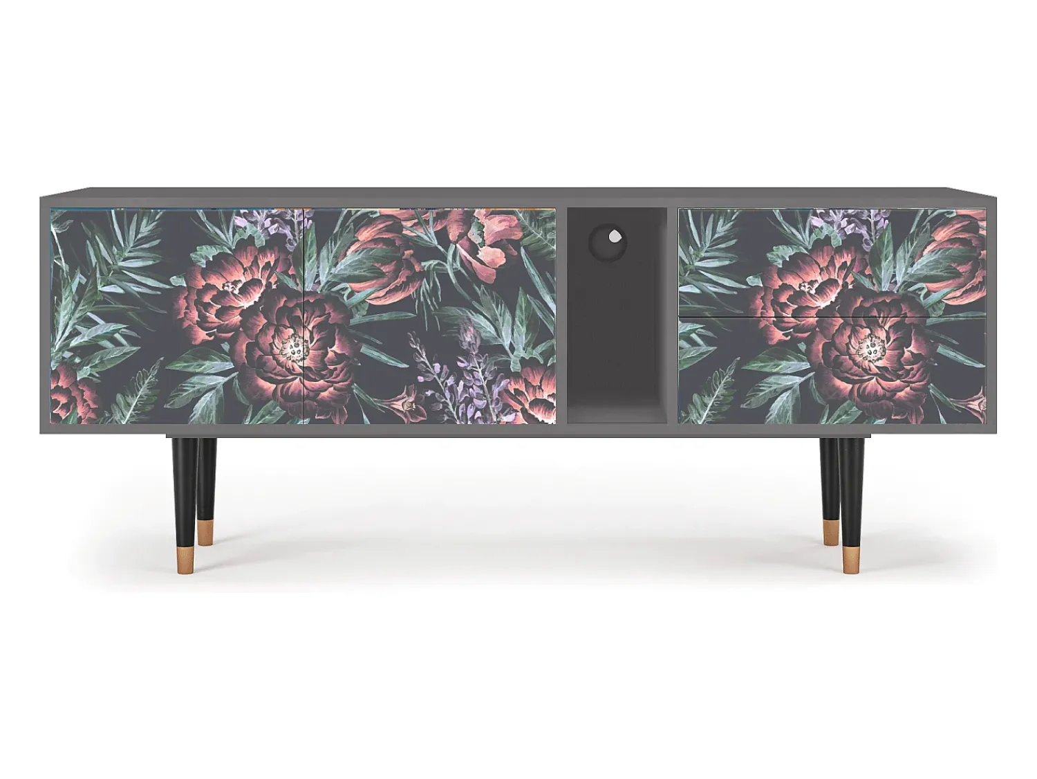 Móvel De Tv* Mueble de TV - 170х69х48 cm - T1 - Dark Peonies, Cinza Cinzento