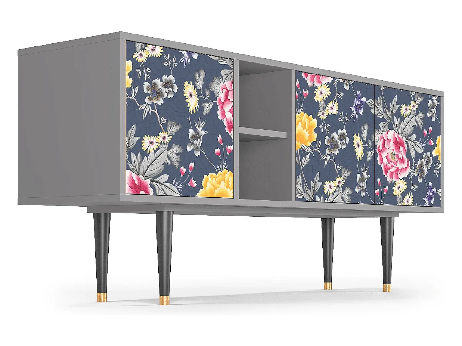 Móvel De Tv* Mueble de TV - 150х69х41 cm - T5 - Dark Flower Bed, Cinza Cinzento