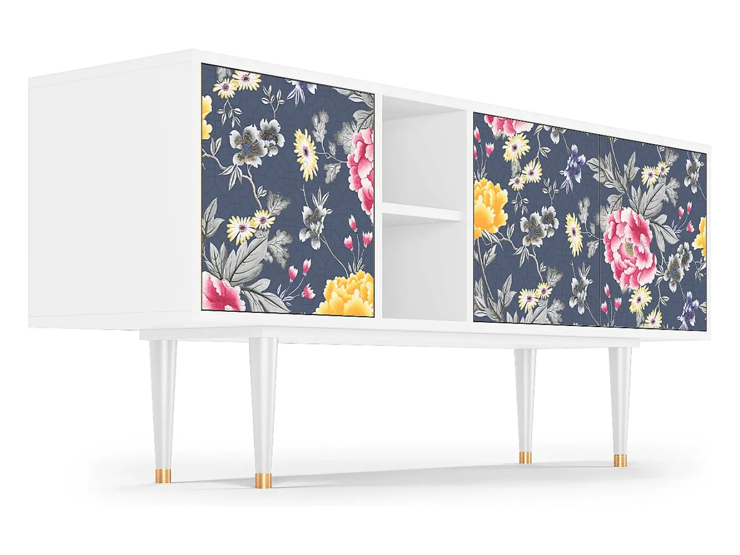 Mueble de TV - 150х69х41 cm - T5 - Dark Flower Bed, Branco^ Móvel De Tv