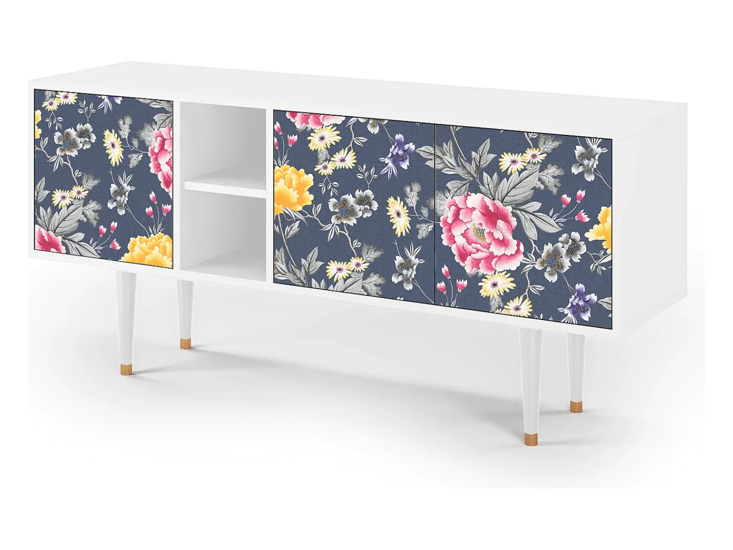 Mueble de TV - 150х69х41 cm - T5 - Dark Flower Bed, Branco^ Móvel De Tv