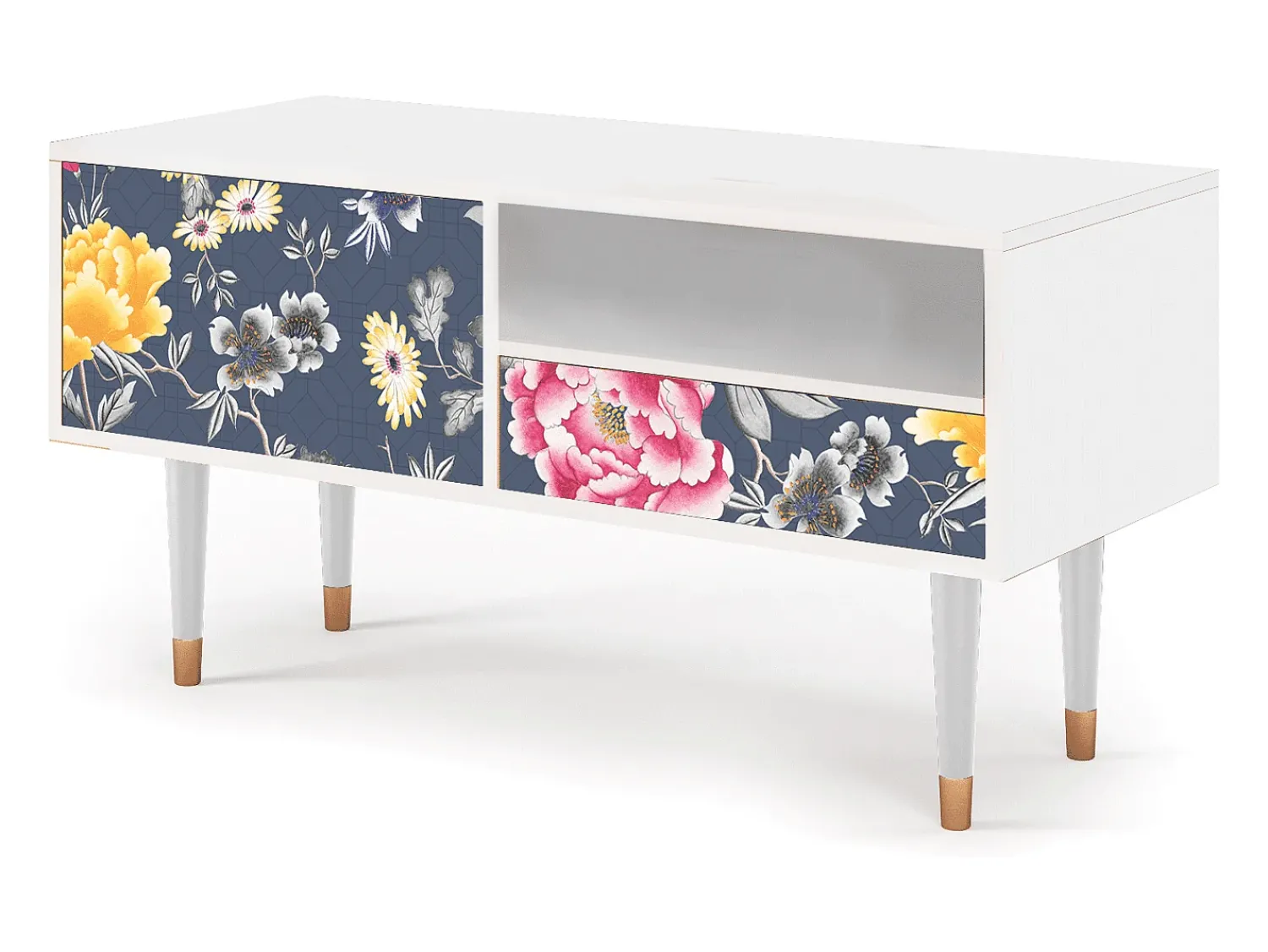 Móvel De Tv| Mueble de TV - 115х59х48 cm - T3 - Dark Flower Bed, Branco Bege