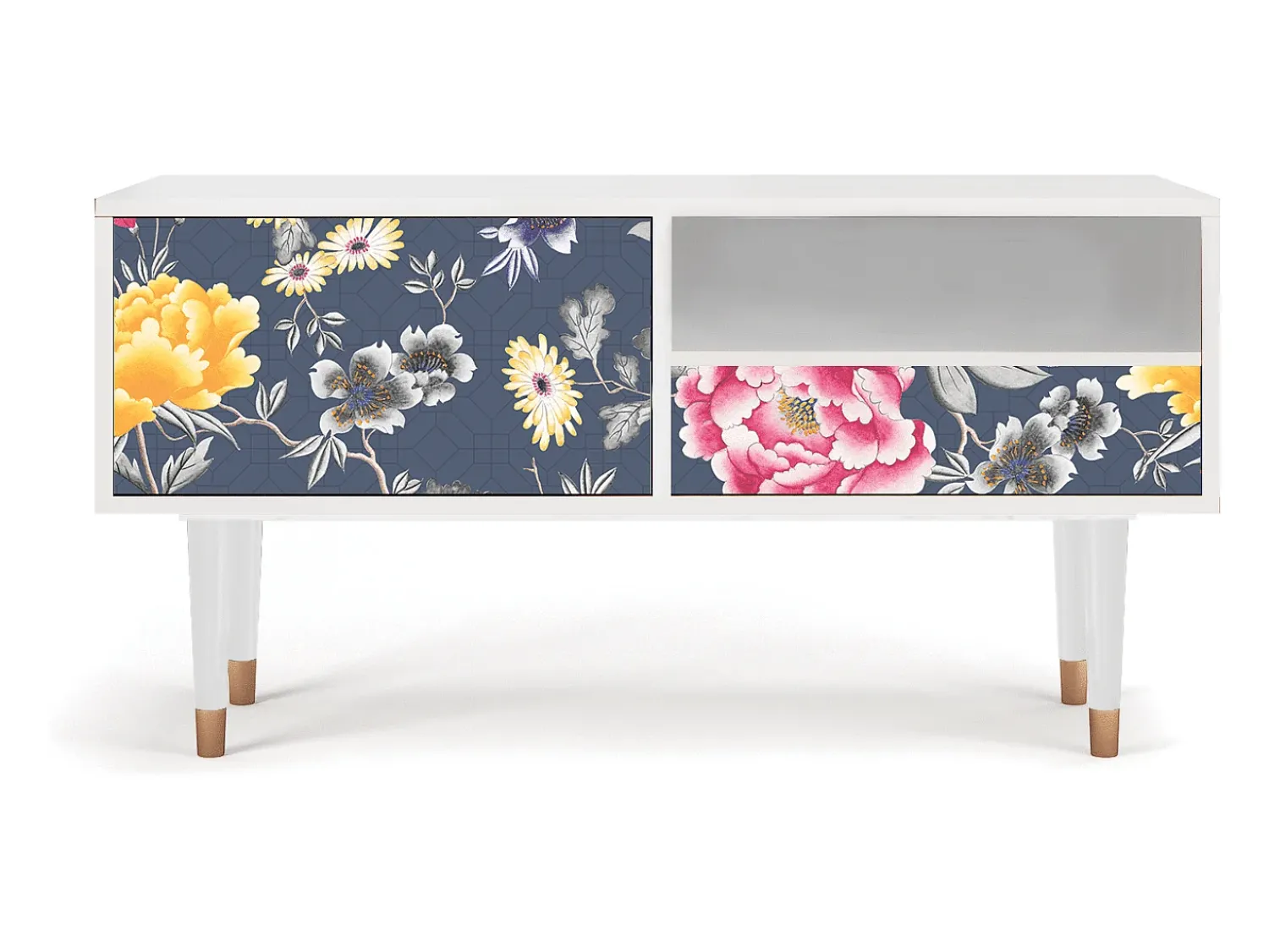 Móvel De Tv| Mueble de TV - 115х59х48 cm - T3 - Dark Flower Bed, Branco Bege
