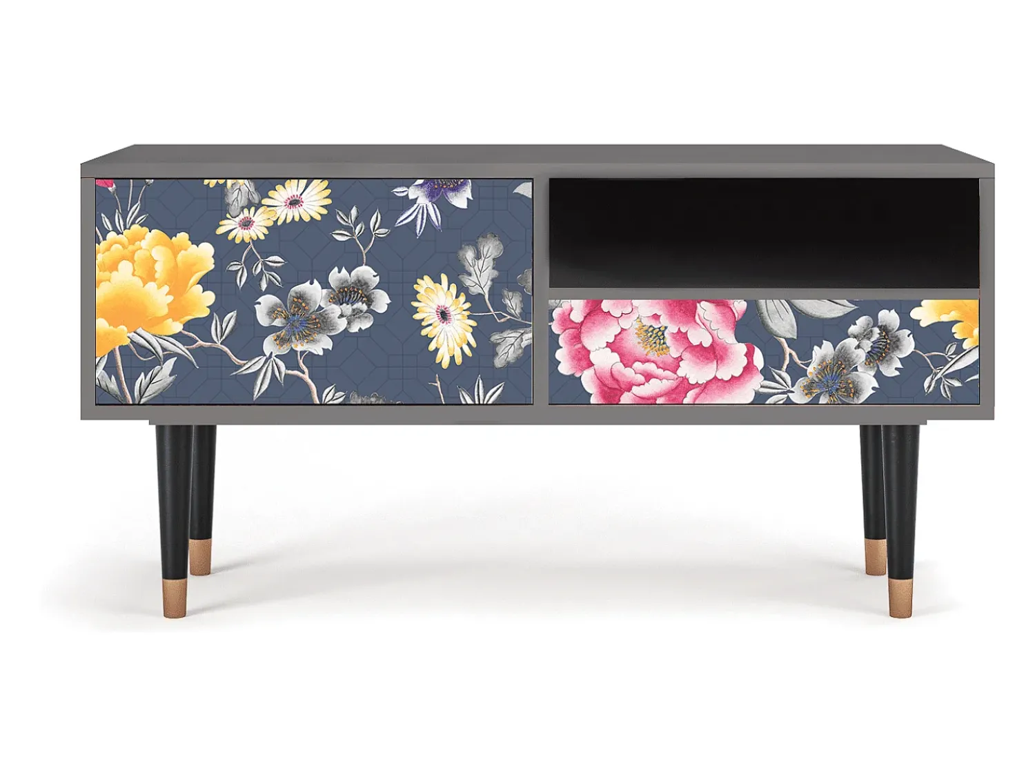 Mueble de TV - 115х59х48 cm - T3 - Dark Flower Bed, Cinza Cinzento