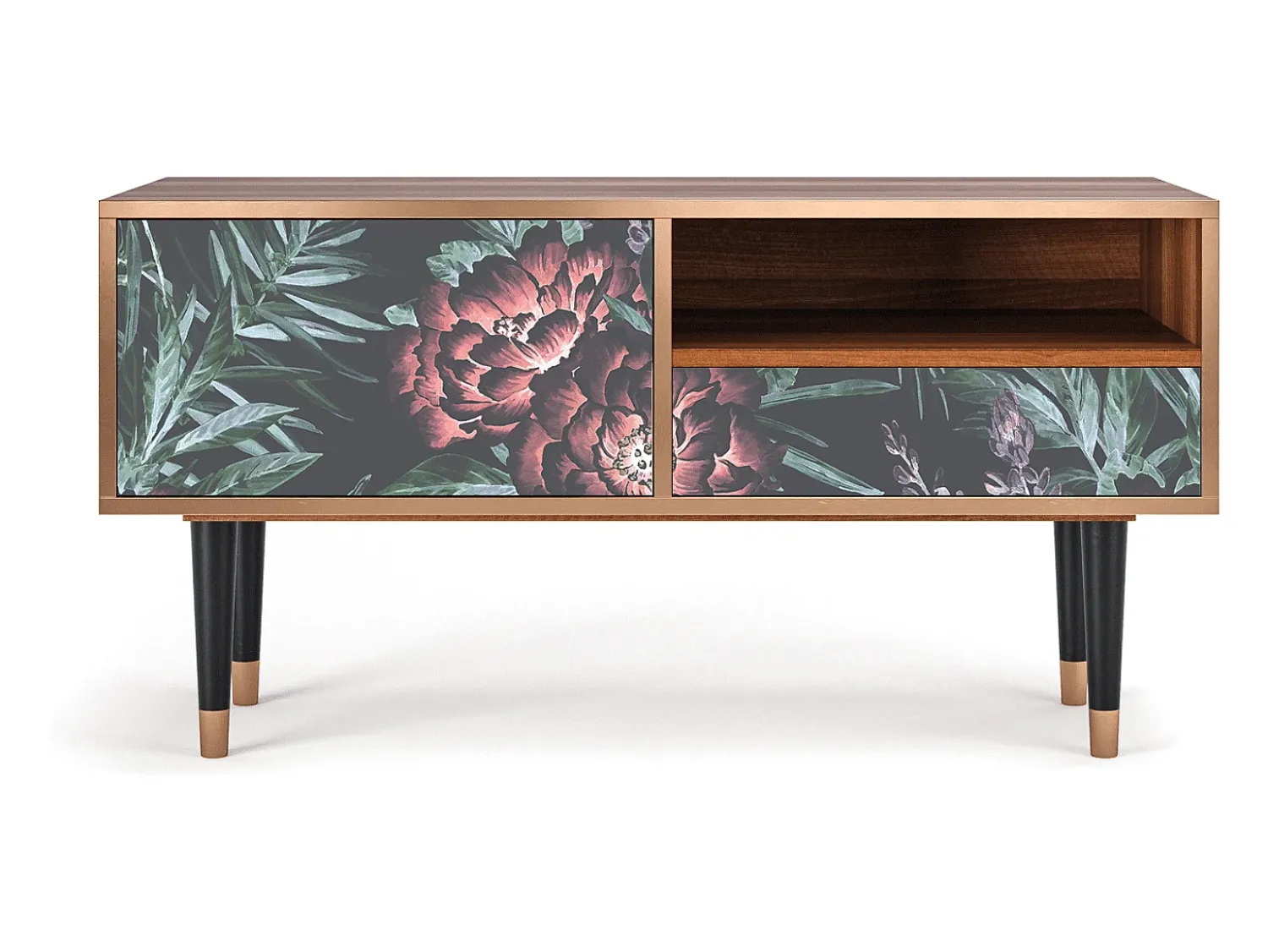 Móvel De Tv* Mueble de TV - 115х59х48 cm - T3 - Dark Peonies, Nogueira Castanho