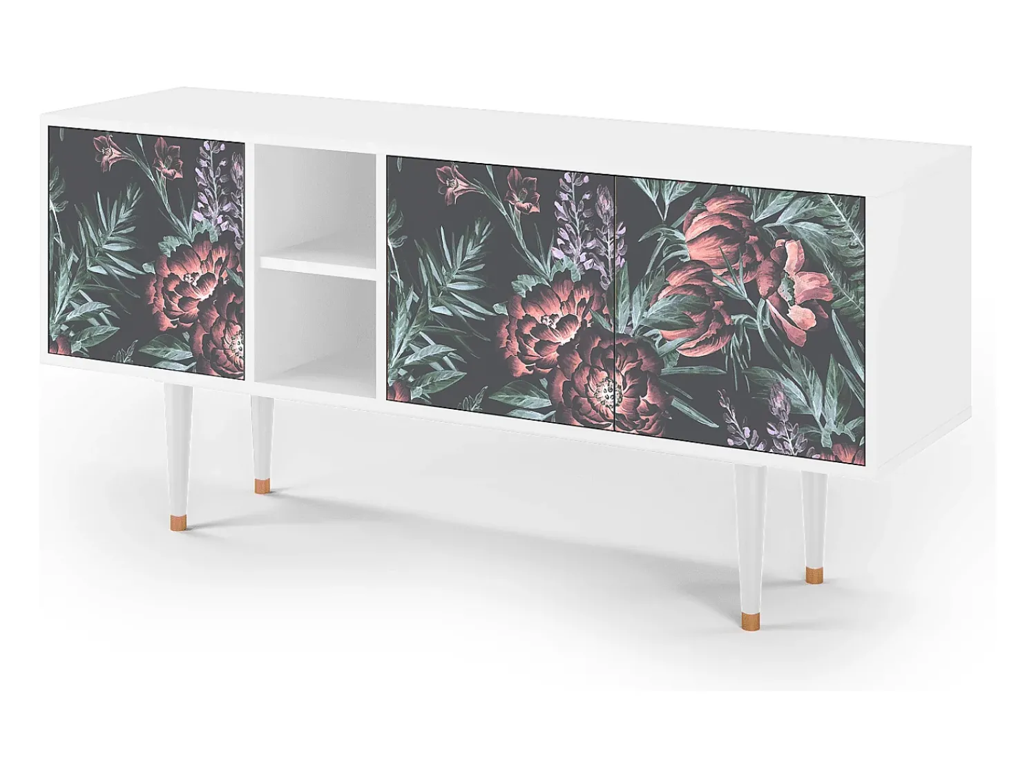 Mueble de TV - 150х69х41 cm - T5 - Dark Peonies, Branco^ Móvel De Tv