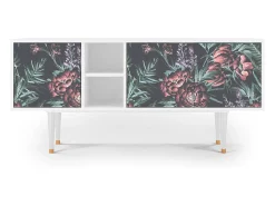 Mueble de TV - 150х69х41 cm - T5 - Dark Peonies, Branco^ Móvel De Tv