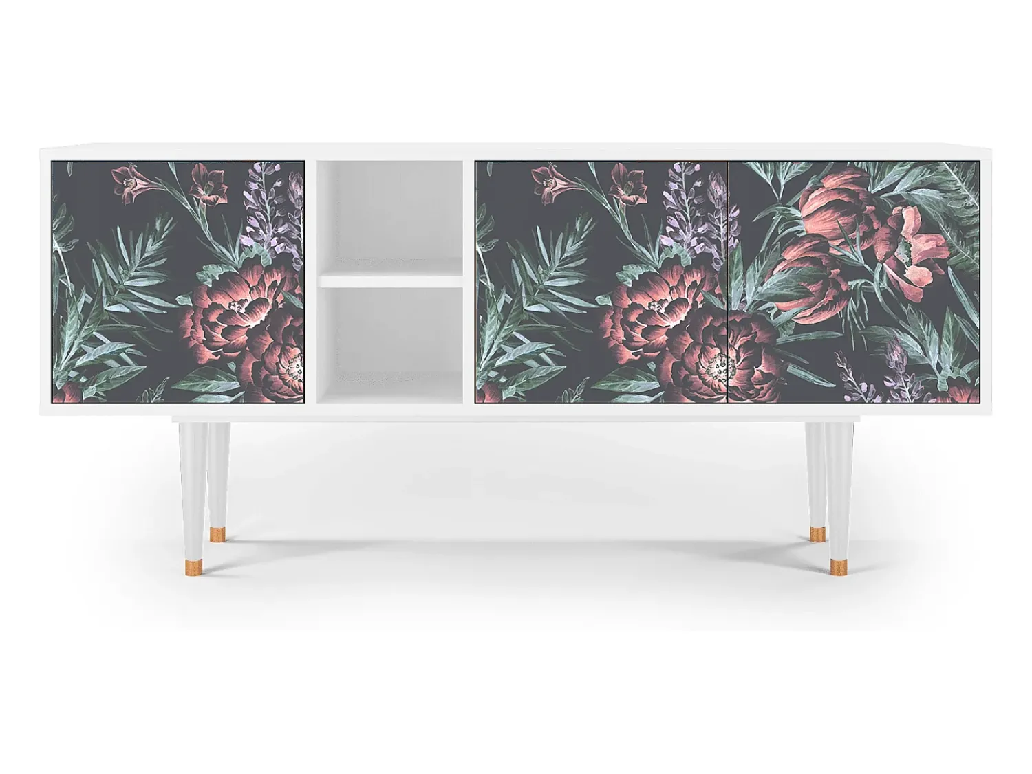 Mueble de TV - 150х69х41 cm - T5 - Dark Peonies, Branco^ Móvel De Tv