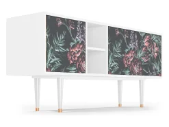 Mueble de TV - 150х69х41 cm - T5 - Dark Peonies, Branco^ Móvel De Tv