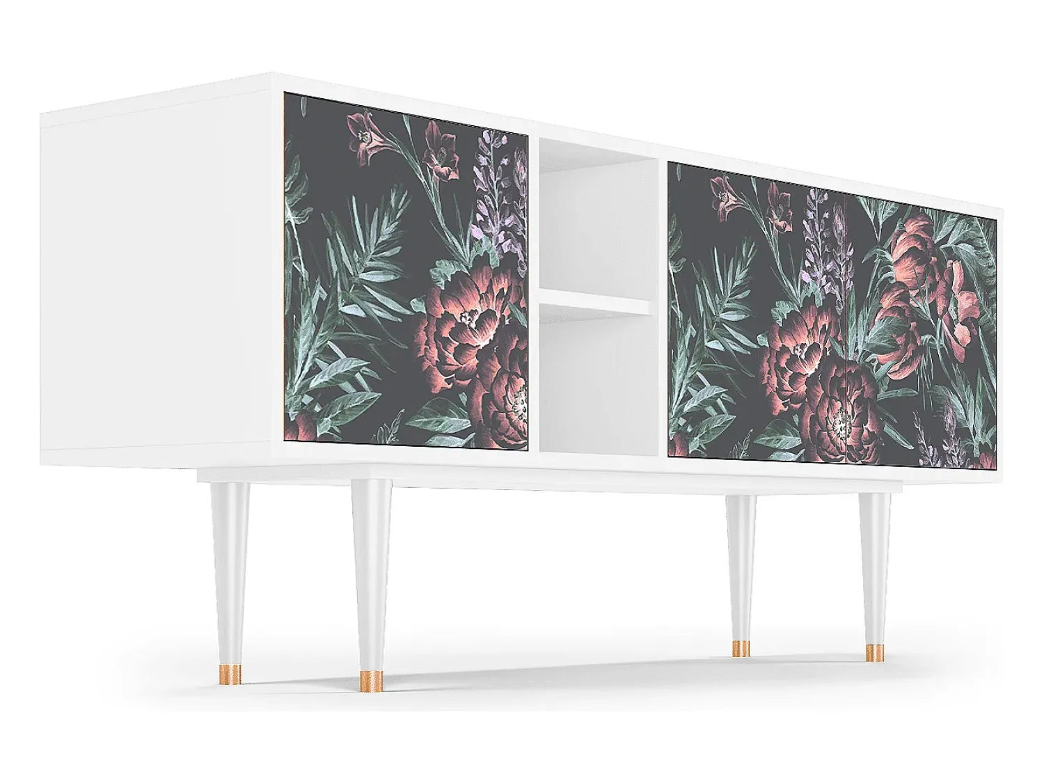 Mueble de TV - 150х69х41 cm - T5 - Dark Peonies, Branco^ Móvel De Tv