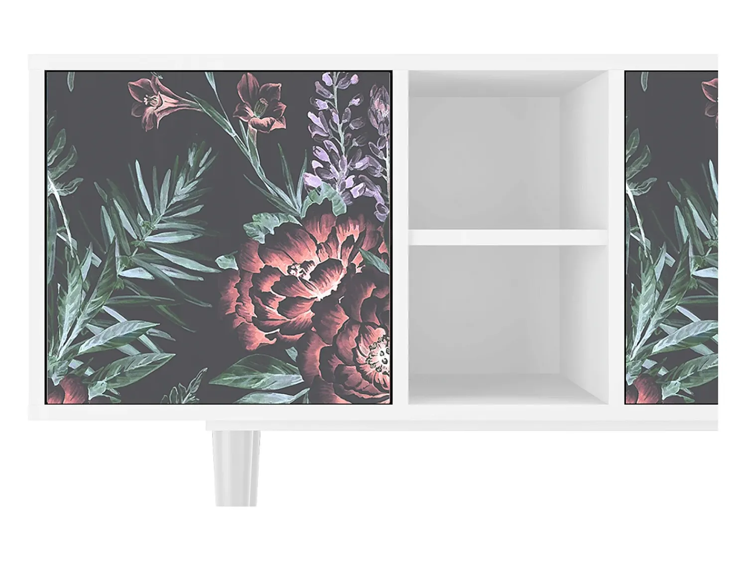 Mueble de TV - 150х69х41 cm - T5 - Dark Peonies, Branco^ Móvel De Tv