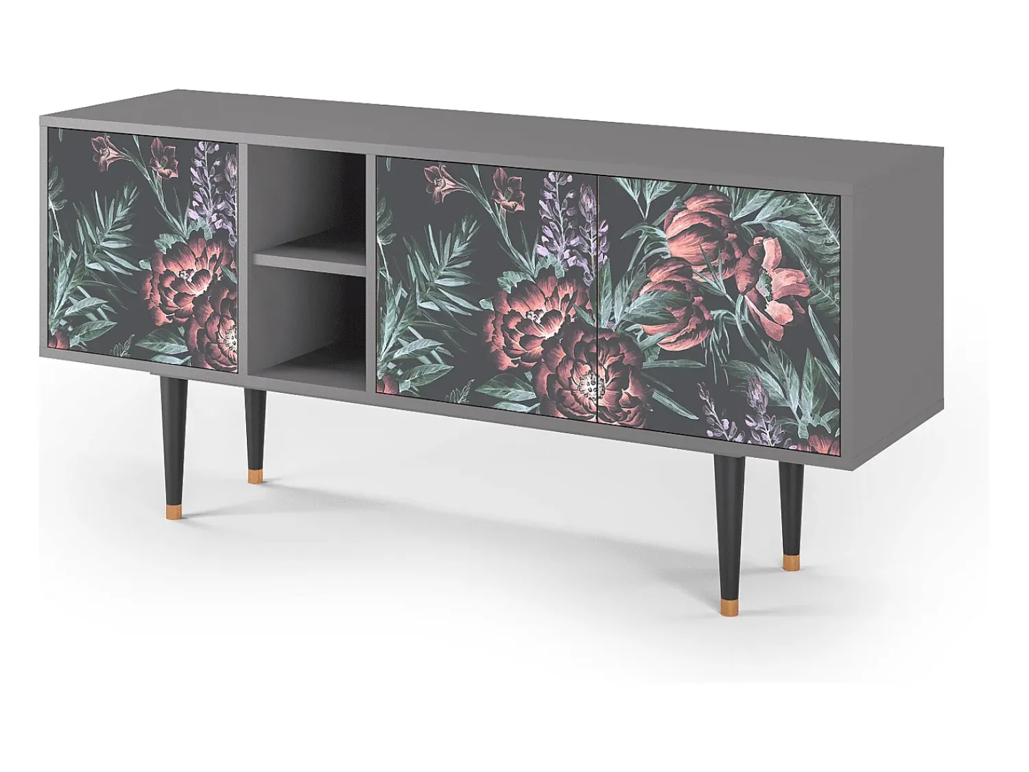 Mueble de TV - 150х69х41 cm - T5 - Dark Peonies, Cinza^ Móvel De Tv