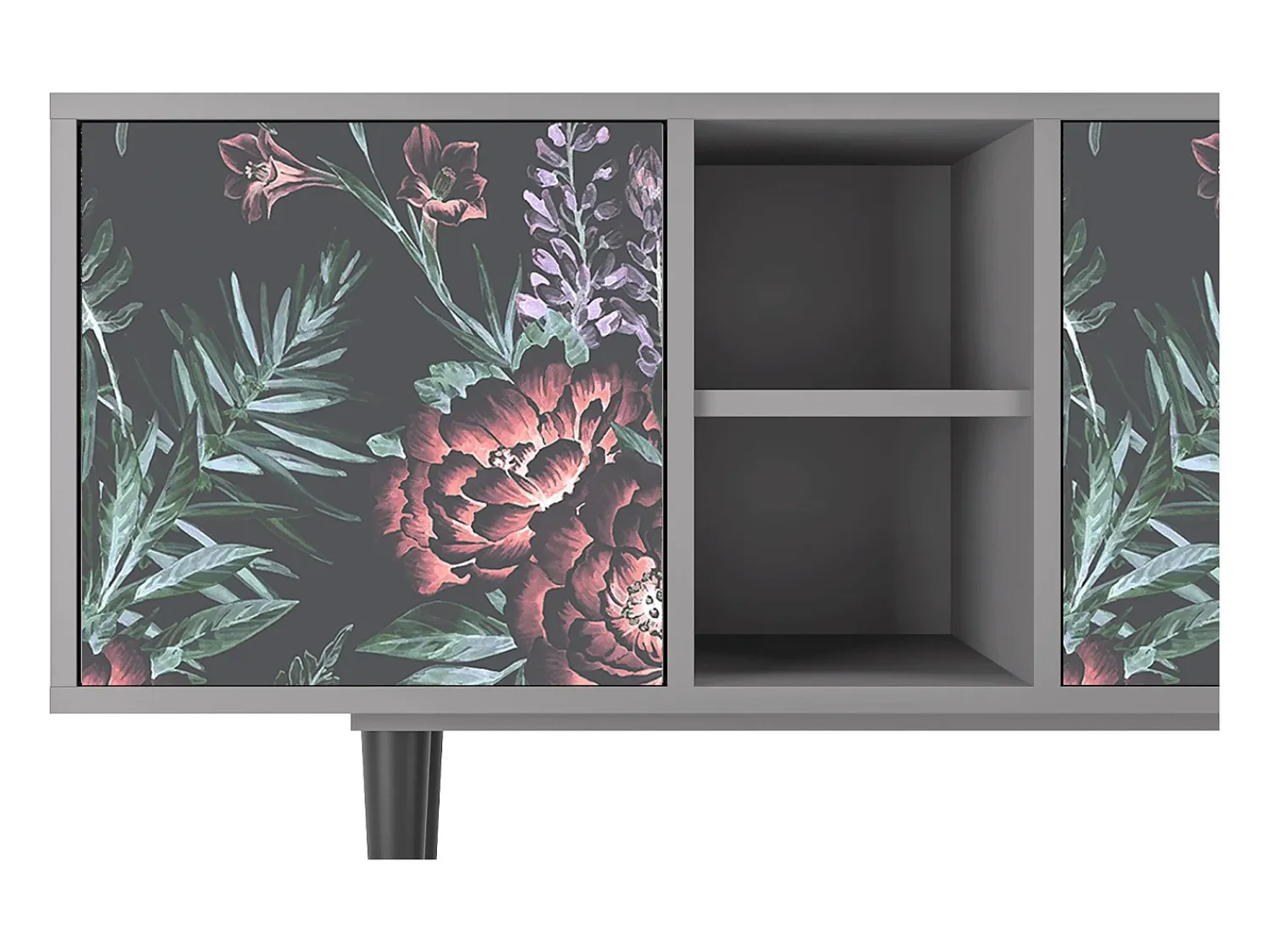 Mueble de TV - 150х69х41 cm - T5 - Dark Peonies, Cinza^ Móvel De Tv
