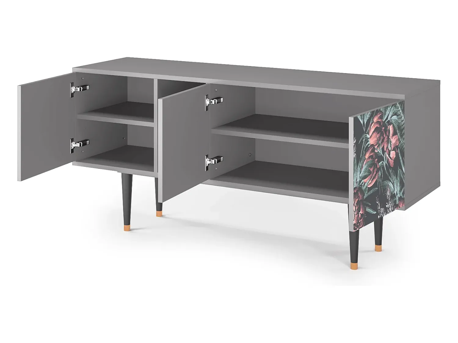 Mueble de TV - 150х69х41 cm - T5 - Dark Peonies, Cinza^ Móvel De Tv
