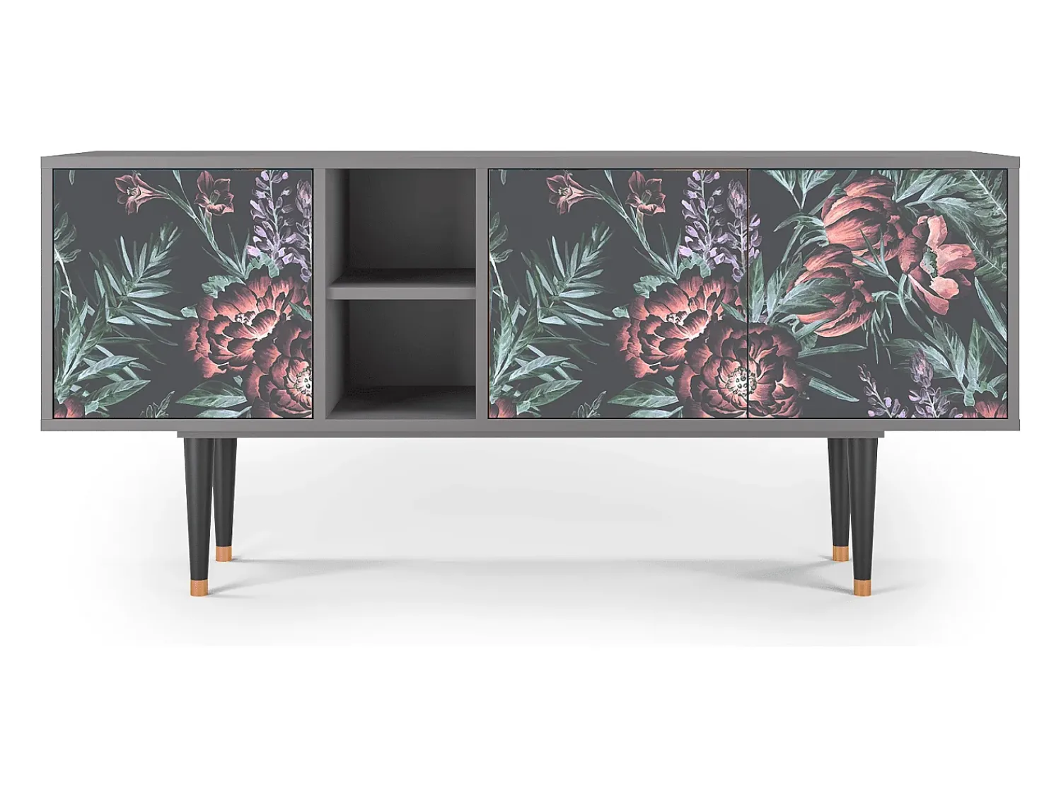 Mueble de TV - 150х69х41 cm - T5 - Dark Peonies, Cinza^ Móvel De Tv