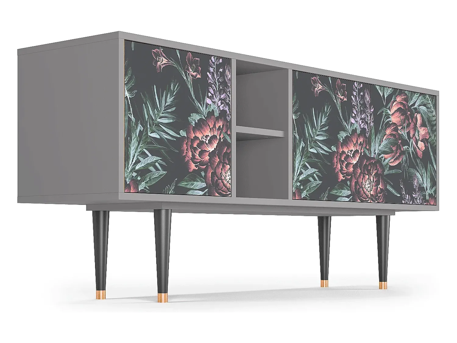 Mueble de TV - 150х69х41 cm - T5 - Dark Peonies, Cinza^ Móvel De Tv