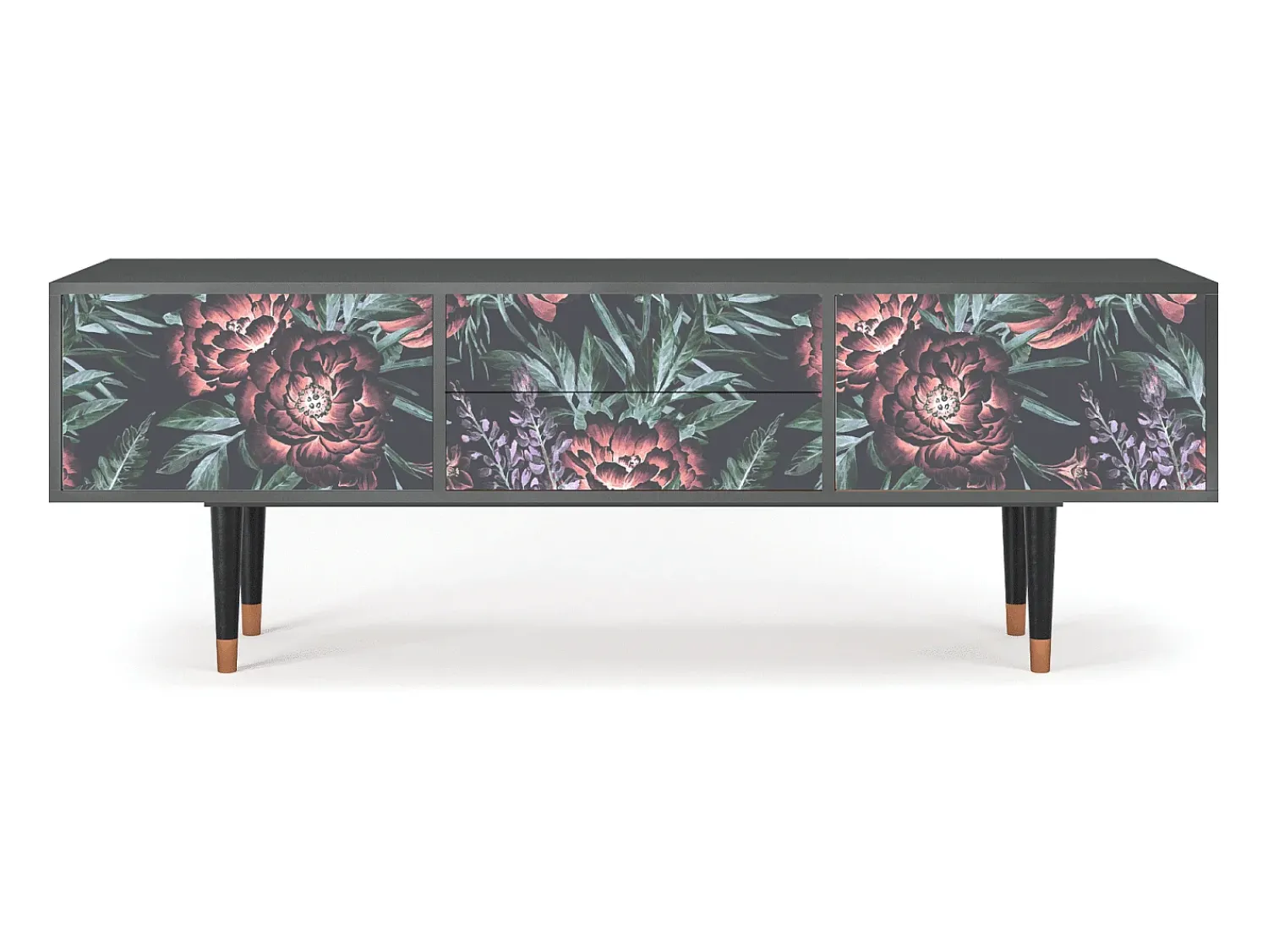 Móvel De Tv* Mueble de TV - 170х59х48 cm - T4 - Dark Peonies, Antracite Cinza antracite