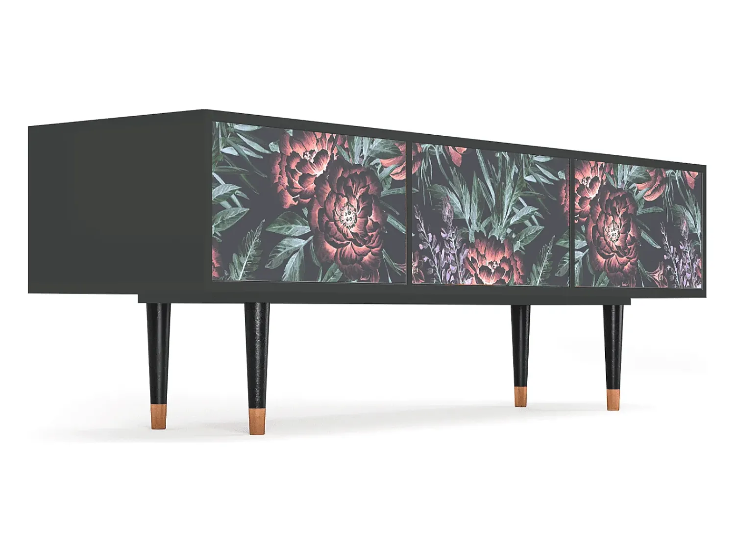 Móvel De Tv* Mueble de TV - 170х59х48 cm - T4 - Dark Peonies, Antracite Cinza antracite