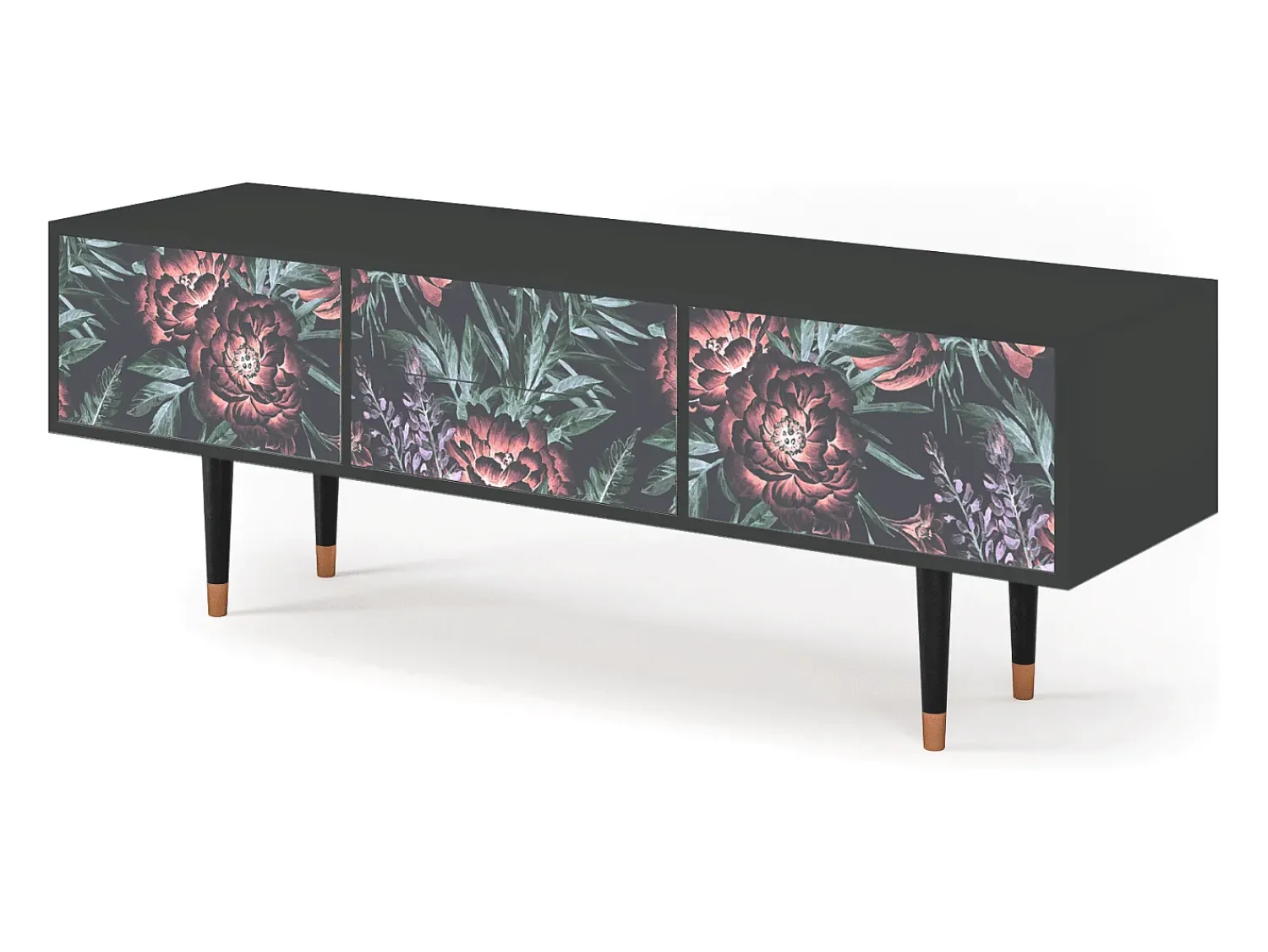 Móvel De Tv* Mueble de TV - 170х59х48 cm - T4 - Dark Peonies, Antracite Cinza antracite